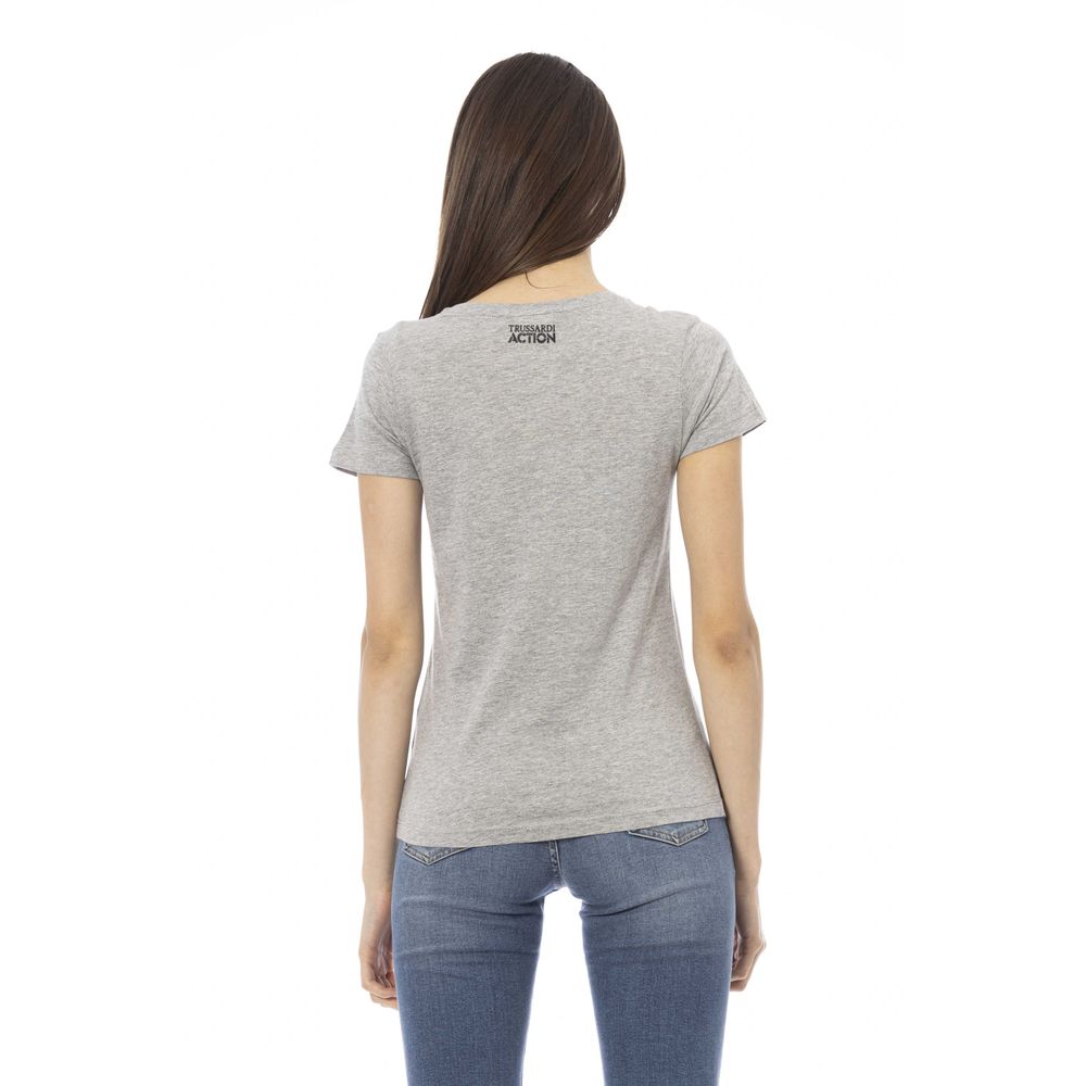 Trussardi Action Gray Cotton Women V-Neck Top Trussardi Action