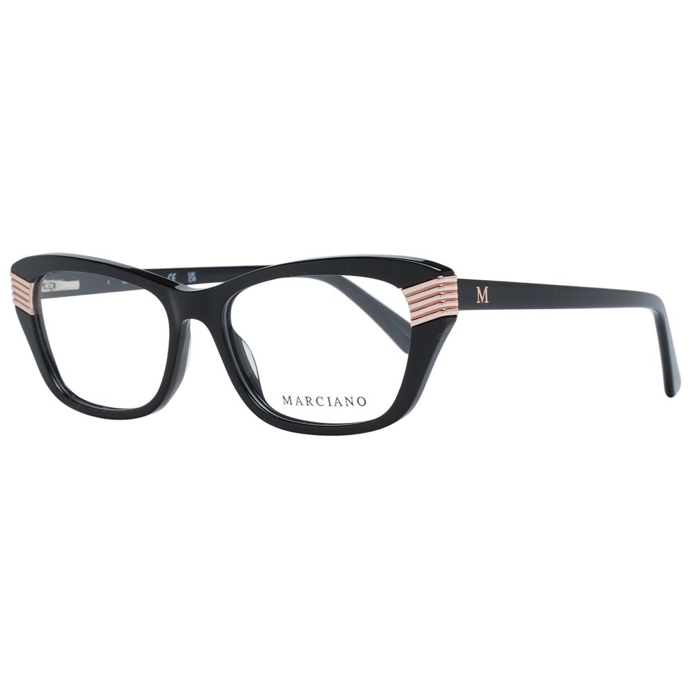Black plastic Marciano by Guess glasses frames with rounded design, stylish eyewear for a modern look.