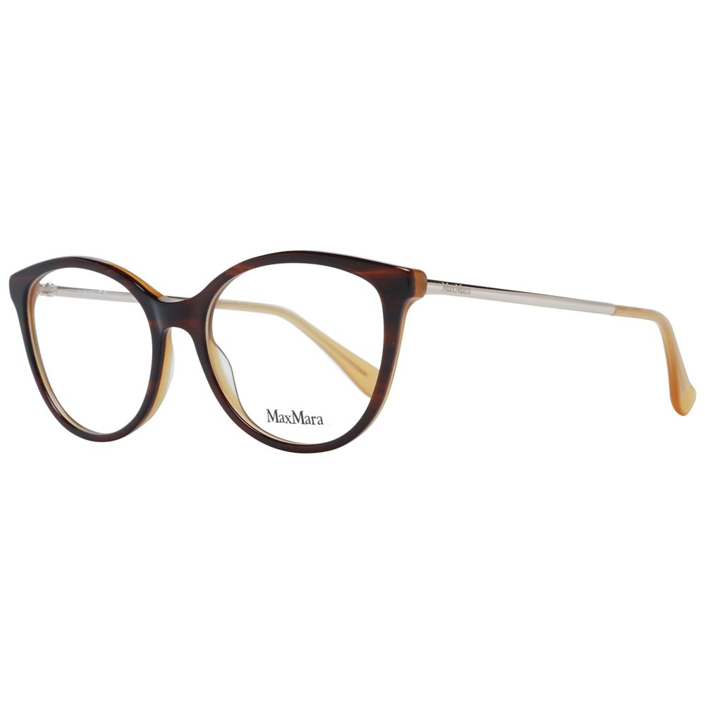 Max Mara brown metal and plastic eyeglass frames with clear lenses, stylish and modern eyewear for everyday wear.