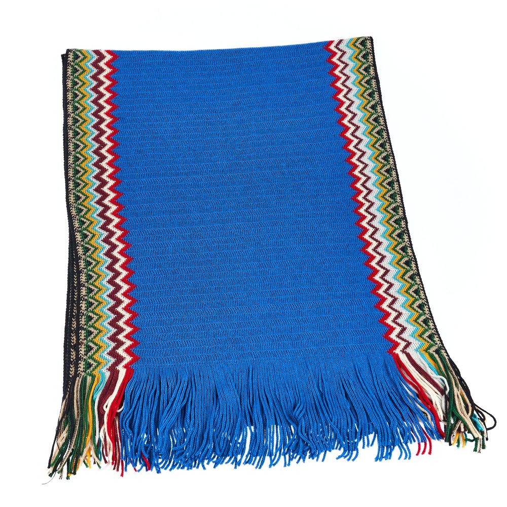 Missoni blue wool men's scarf with zigzag pattern, stylish and cozy accessory for chilly weather