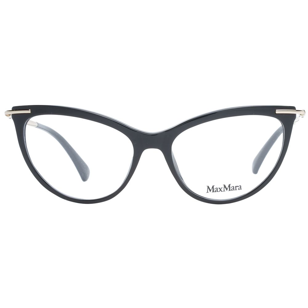 Max Mara black plastic glasses frames with sleek design and clear lenses, showcasing a stylish and modern eyewear look.