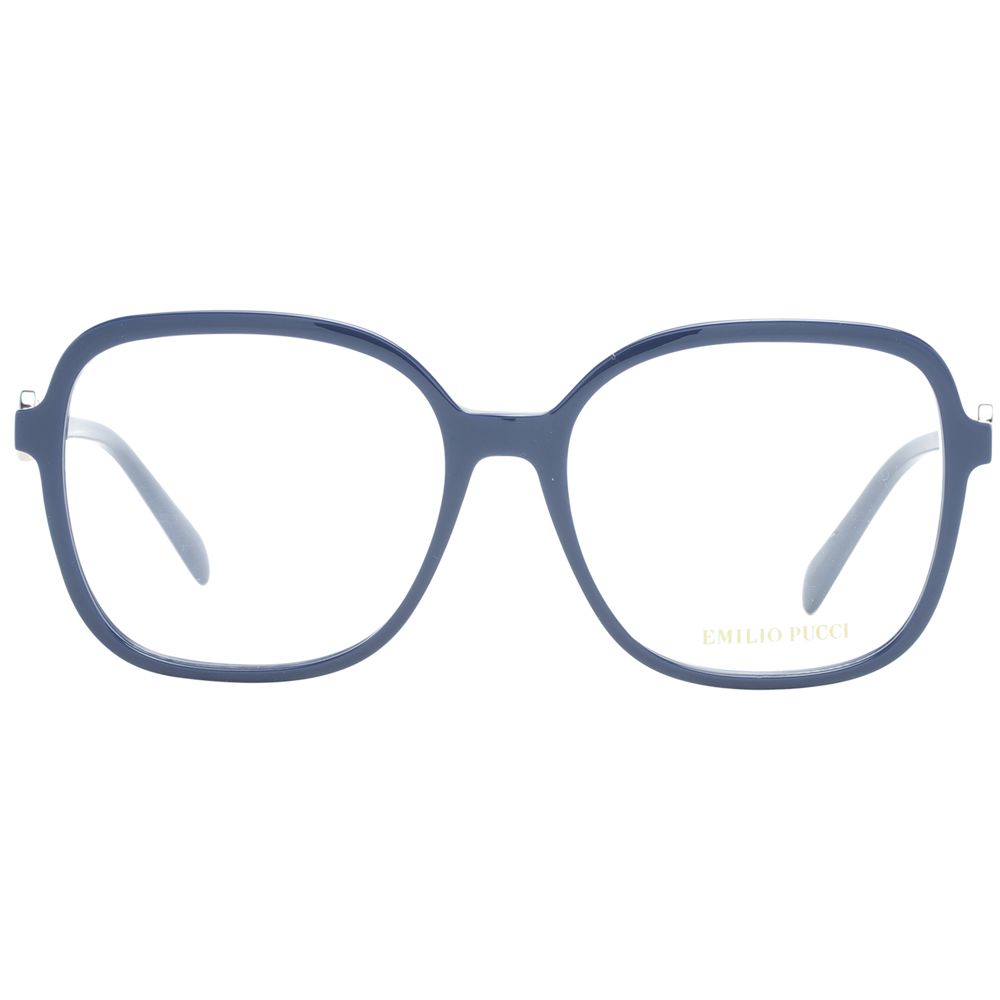 Emilio Pucci blue plastic eyeglasses frames with sleek, modern design and clear lenses, showcasing stylish eyewear.