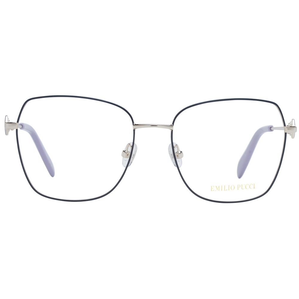 Emilio Pucci blue metal glasses frames with sleek design and modern style, featuring thin metal construction and clear lenses.