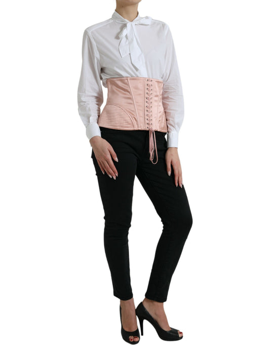 Dolce & Gabbana Pink Silk Stretch Belt Waist Strap Corset Top Dolce & Gabbana