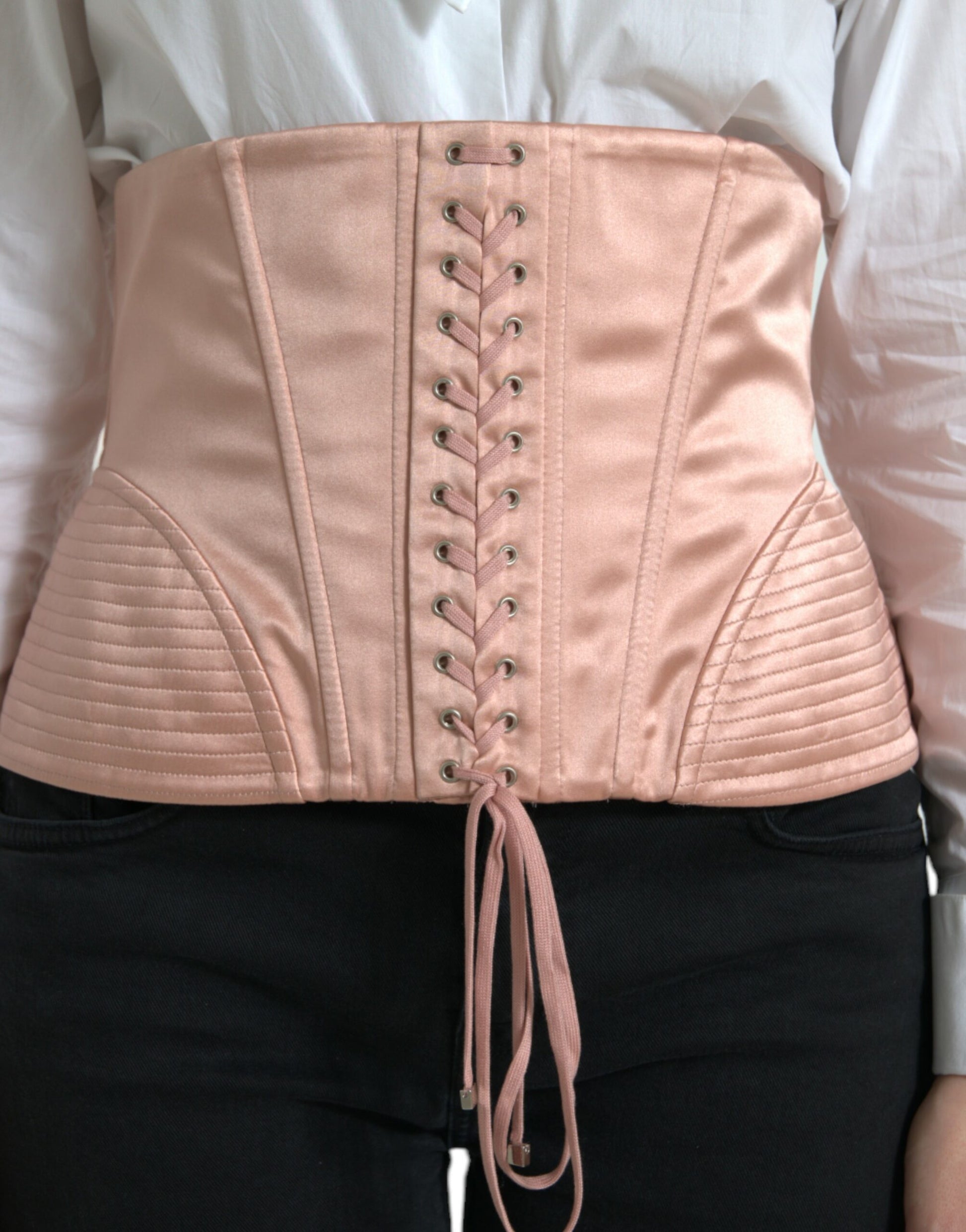Dolce & Gabbana Pink Silk Stretch Belt Waist Strap Corset Top Dolce & Gabbana