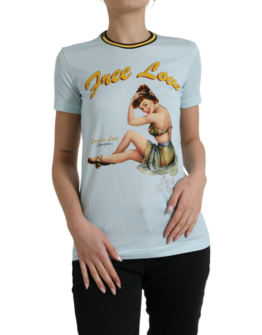 Dolce & Gabbana Light Blue Cotton Free Love Crew Neck T-shirt Dolce & Gabbana
