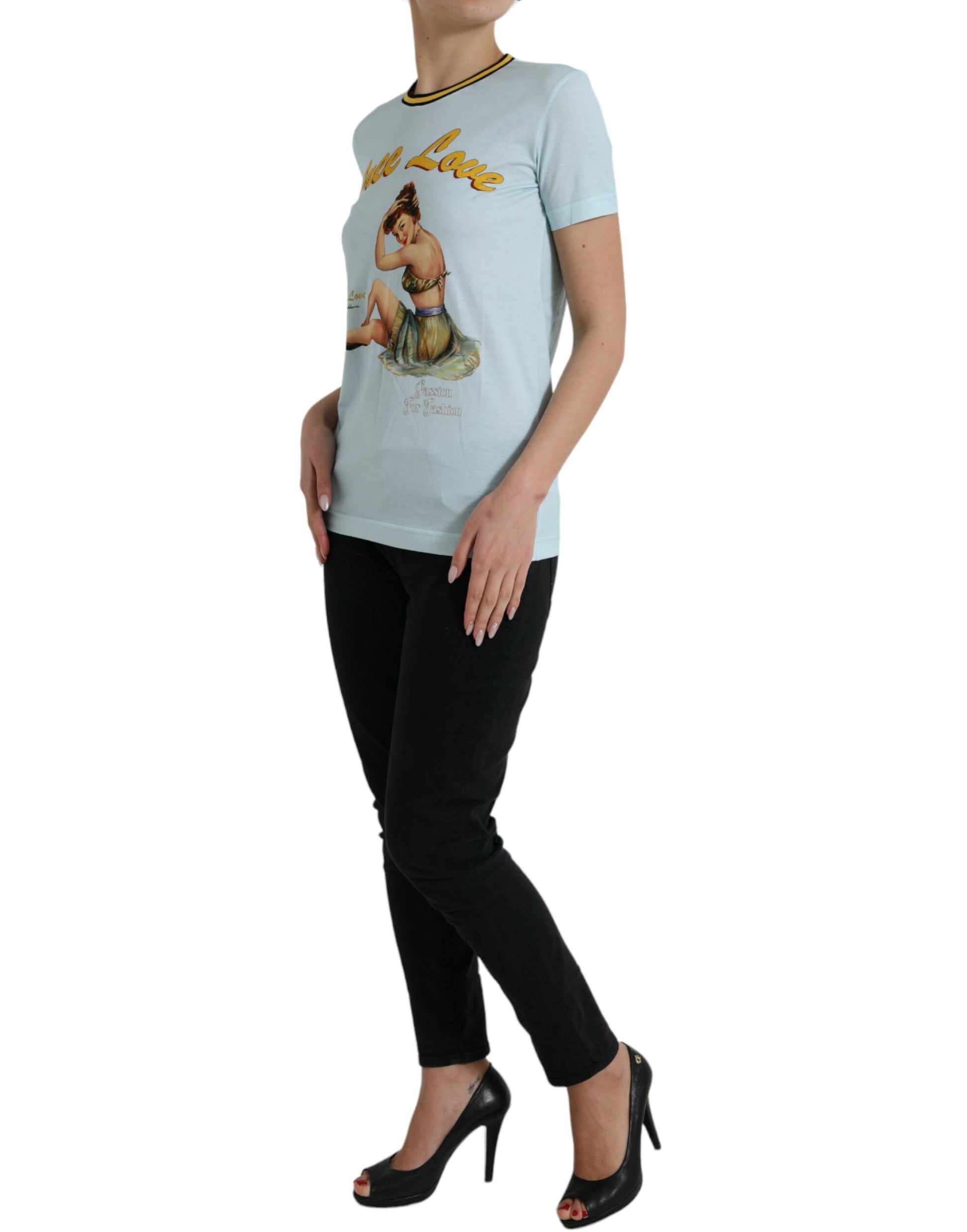 Dolce & Gabbana Light Blue Cotton Free Love Crew Neck T-shirt Dolce & Gabbana