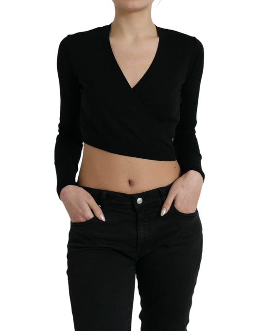 Dolce & Gabbana Black Wool V-neck Crossed Cardigan Sweater Dolce & Gabbana