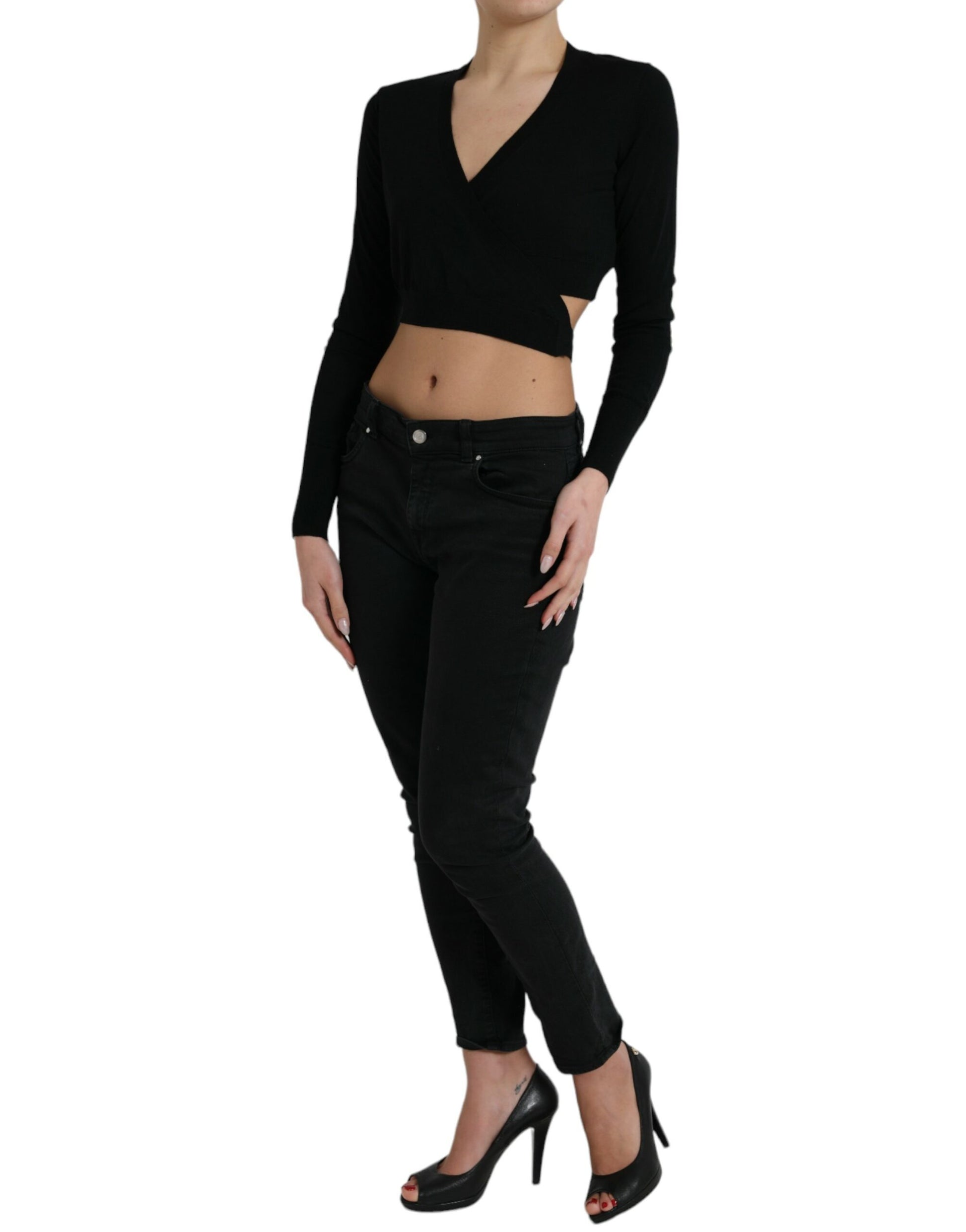 Dolce & Gabbana Black Wool V-neck Crossed Cardigan Sweater Dolce & Gabbana