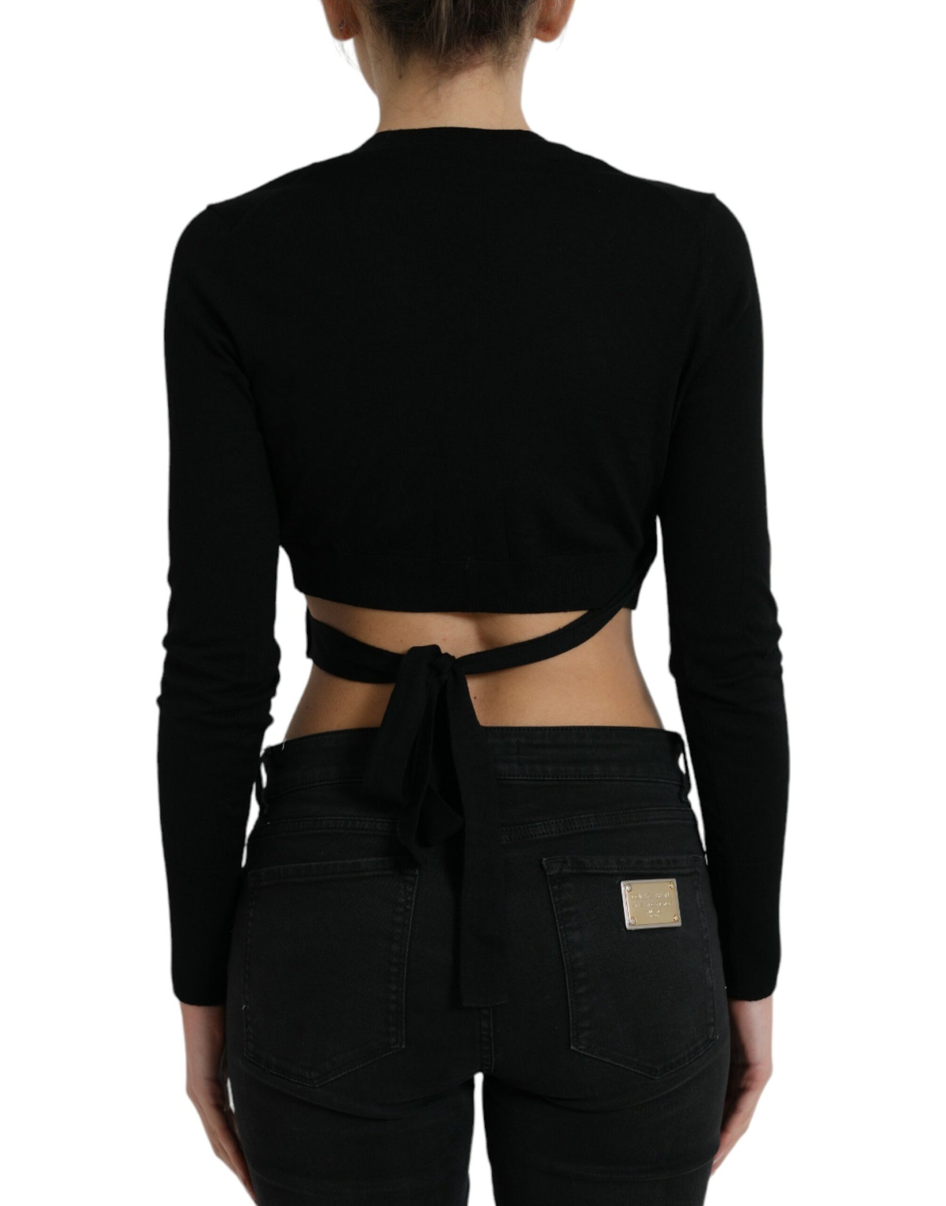 Dolce & Gabbana Black Wool V-neck Crossed Cardigan Sweater Dolce & Gabbana
