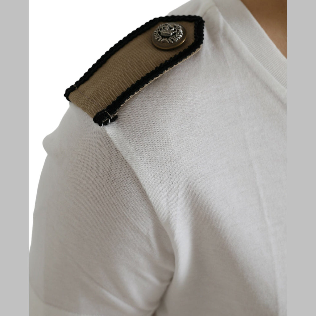Dolce & Gabbana White Black Roses Crewneck Cotton T-shirt