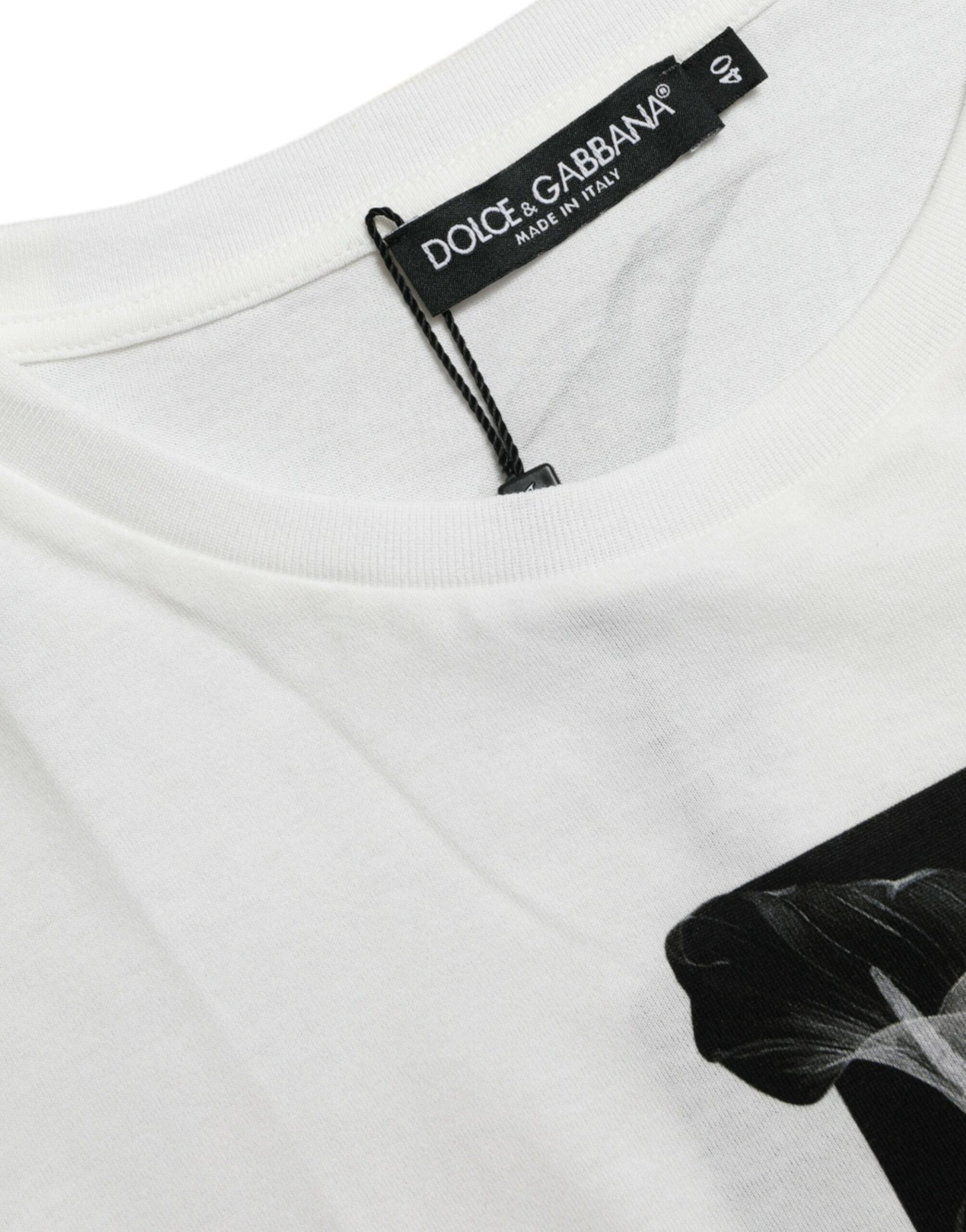 Dolce & Gabbana White Black Roses Crewneck Cotton T-shirt Dolce & Gabbana