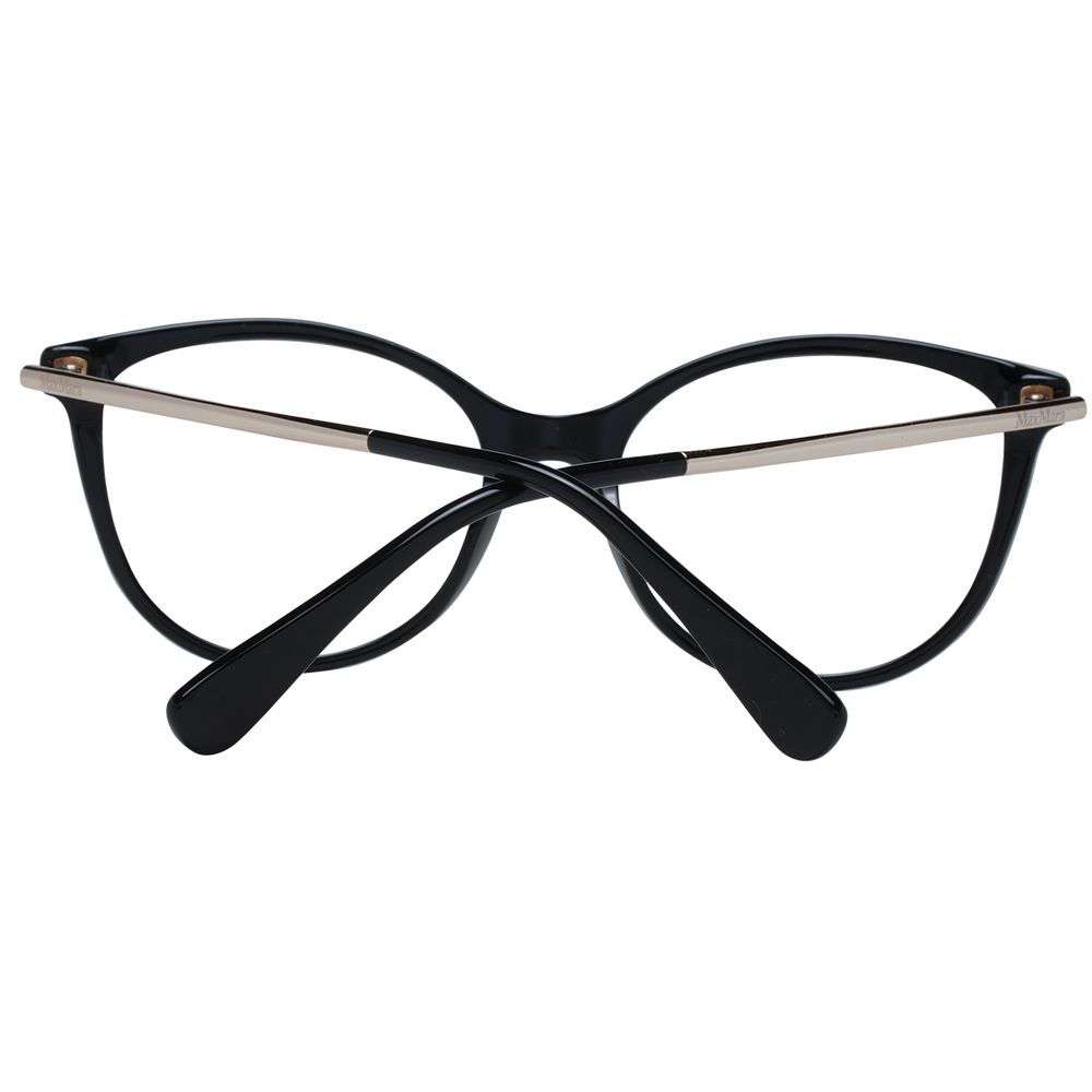 Max Mara black plastic eyeglass frames with sleek design and clear lenses, stylish and lightweight for everyday wear.