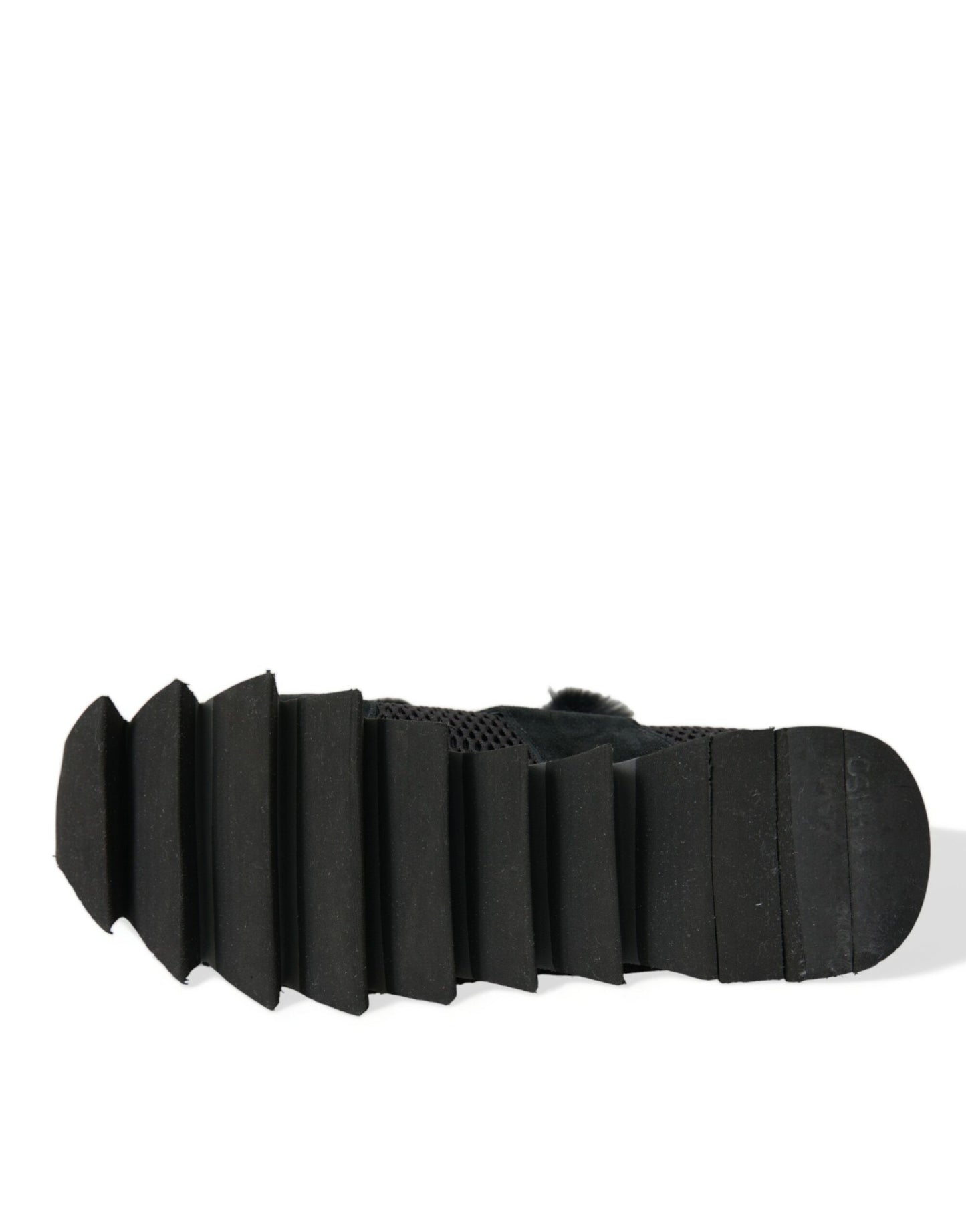 Dolce & Gabbana Black Fur Embellished Suede Sneakers Shoes Dolce & Gabbana