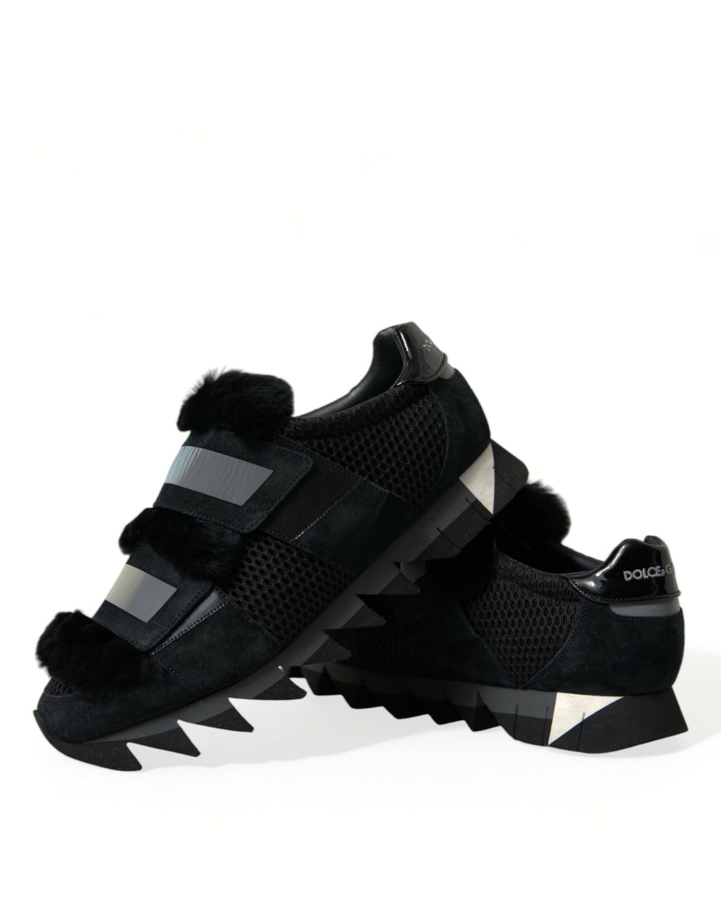 Dolce & Gabbana Black Fur Embellished Suede Sneakers Shoes Dolce & Gabbana