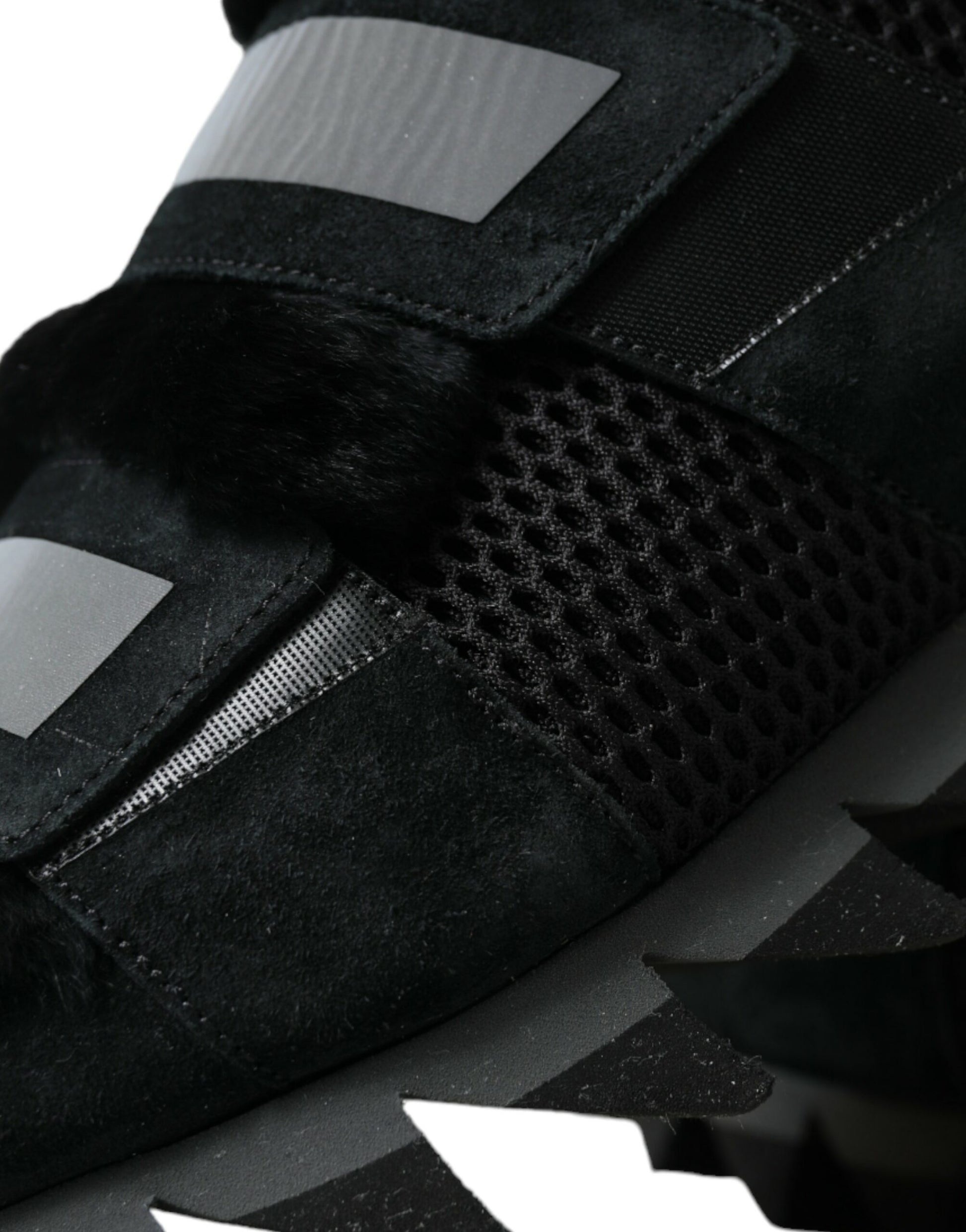 Dolce & Gabbana Black Fur Embellished Suede Sneakers Shoes Dolce & Gabbana