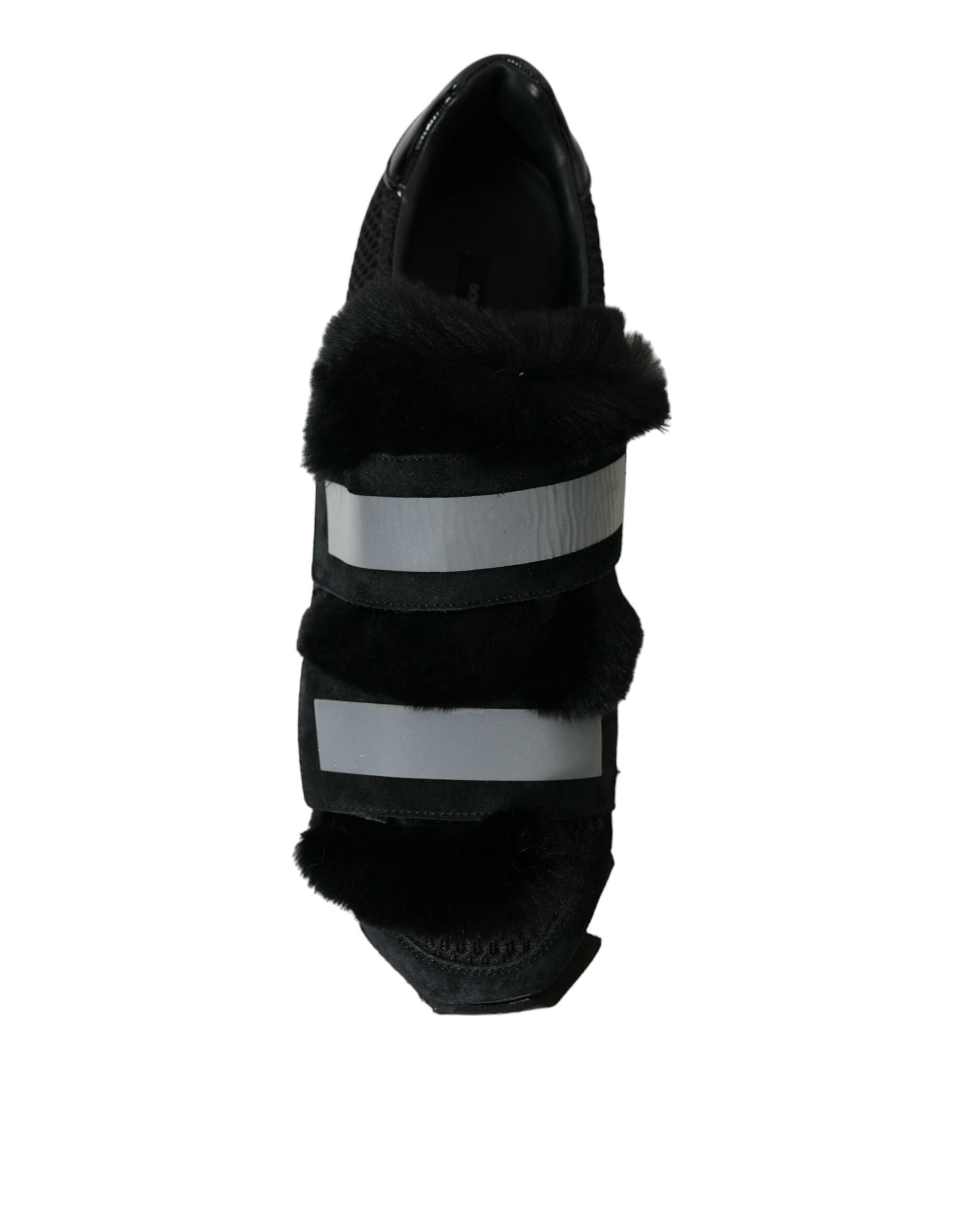 Dolce & Gabbana Black Fur Embellished Suede Sneakers Shoes Dolce & Gabbana