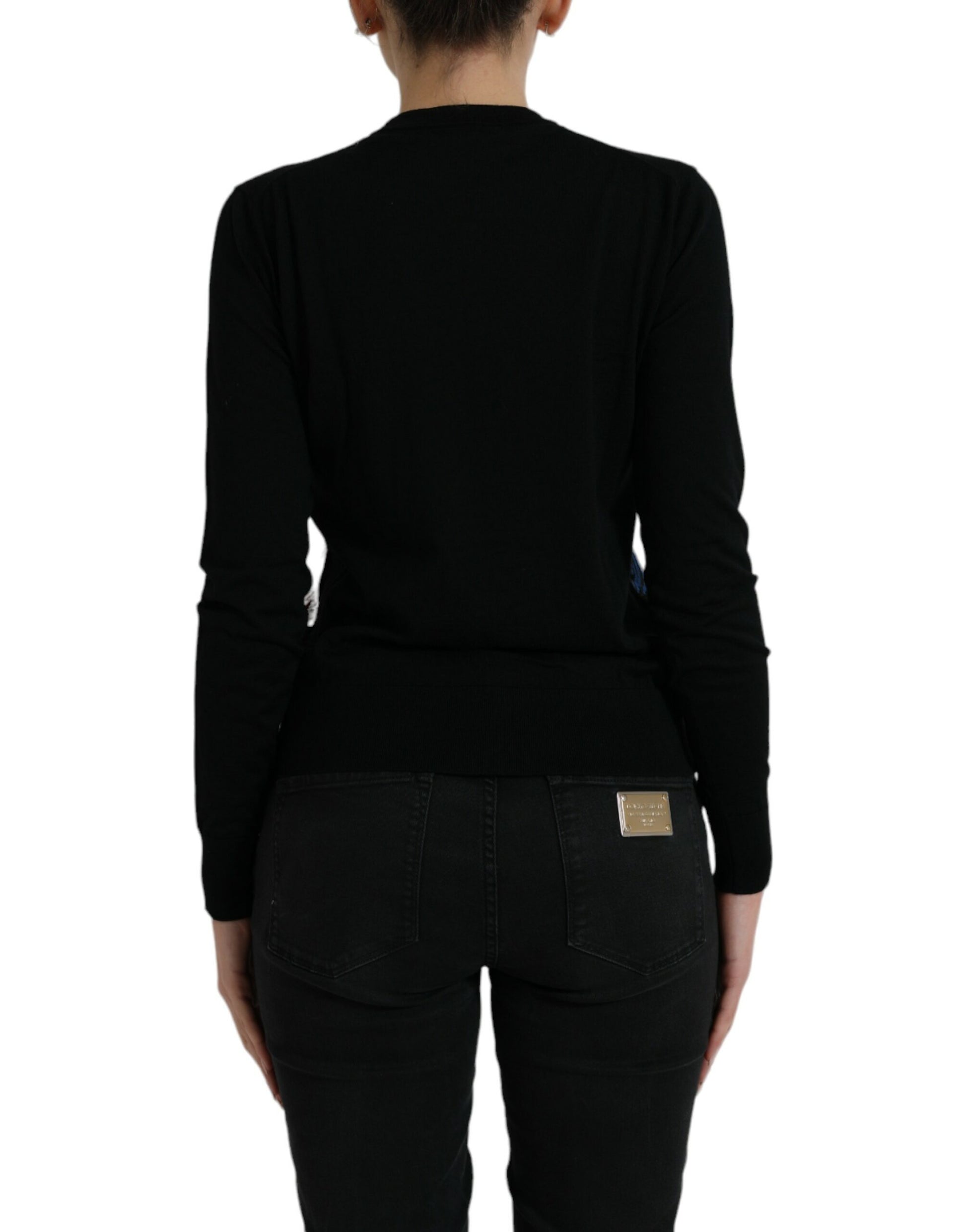 Dolce & Gabbana Black Bird Wool Long Sleeve Cardigan Sweater Dolce & Gabbana