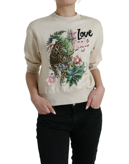 Dolce & Gabbana Beige Jungle Printed Cotton Pullover Sweater Dolce & Gabbana