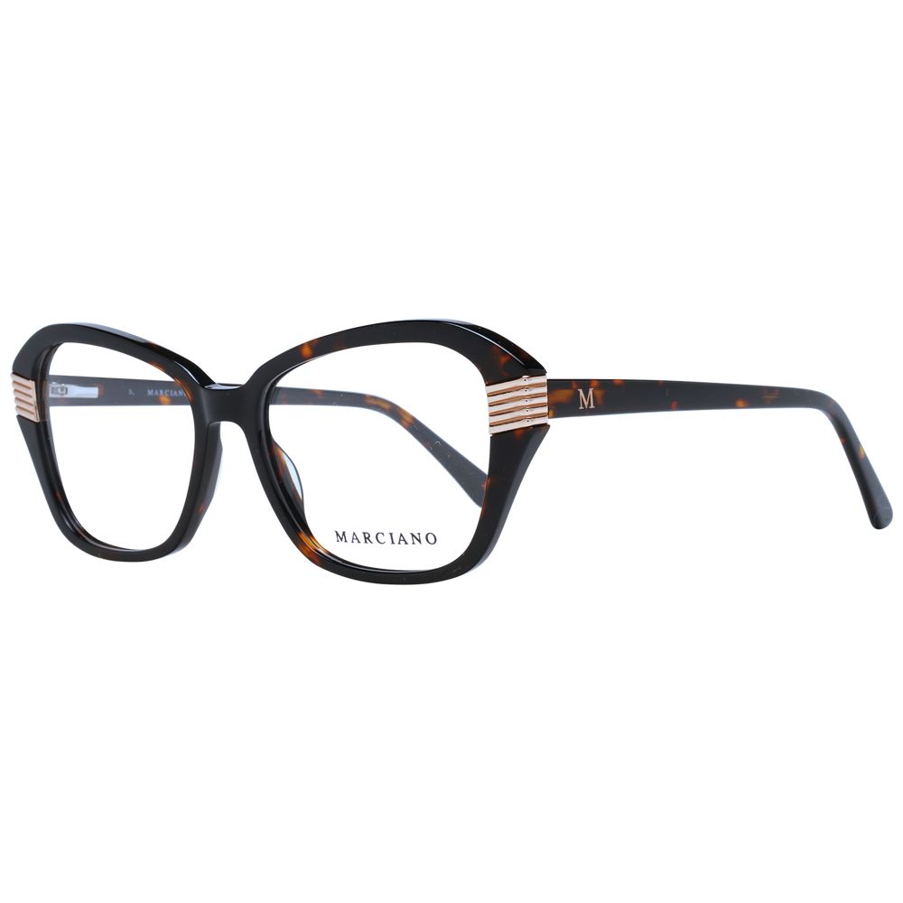 Marciano by Guess brown plastic glasses frames with a classic design, shown on a white background.