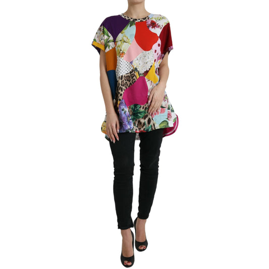 Dolce & Gabbana Multicolor Patchwork Cotton Silk Blouse Top Dolce & Gabbana