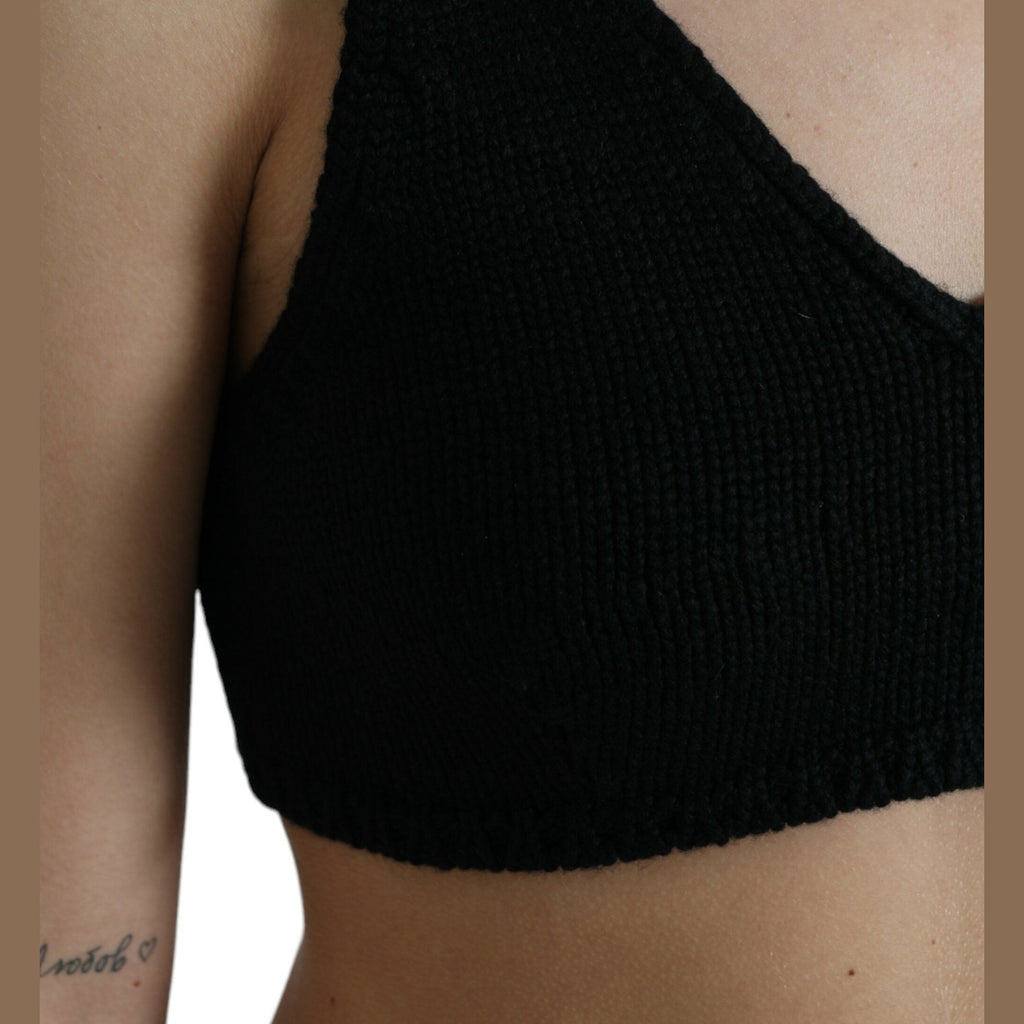 Dolce & Gabbana Black Cropped Cashmere V-neck Bustier Top
