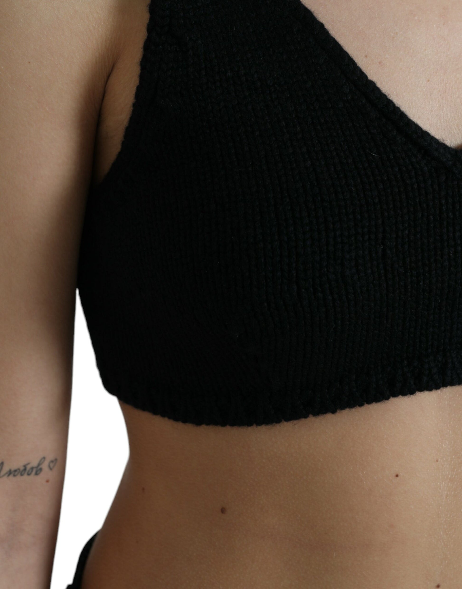 Dolce & Gabbana Black Cropped Cashmere V-neck Bustier Top Dolce & Gabbana