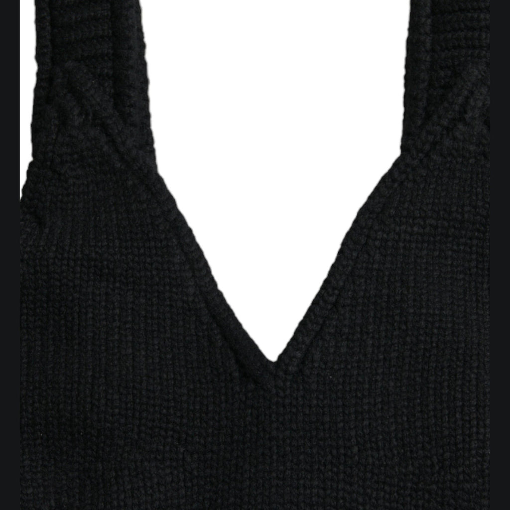 Dolce & Gabbana Black Cropped Cashmere V-neck Bustier Top