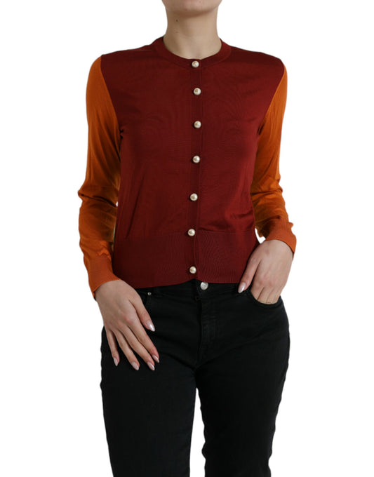 Dolce & Gabbana Multicolor Silk Crewneck Cardigan Sweater Dolce & Gabbana