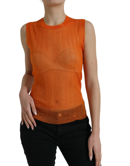 Dolce & Gabbana Orange See Through Crew Neck Blouse Tank Top Dolce & Gabbana