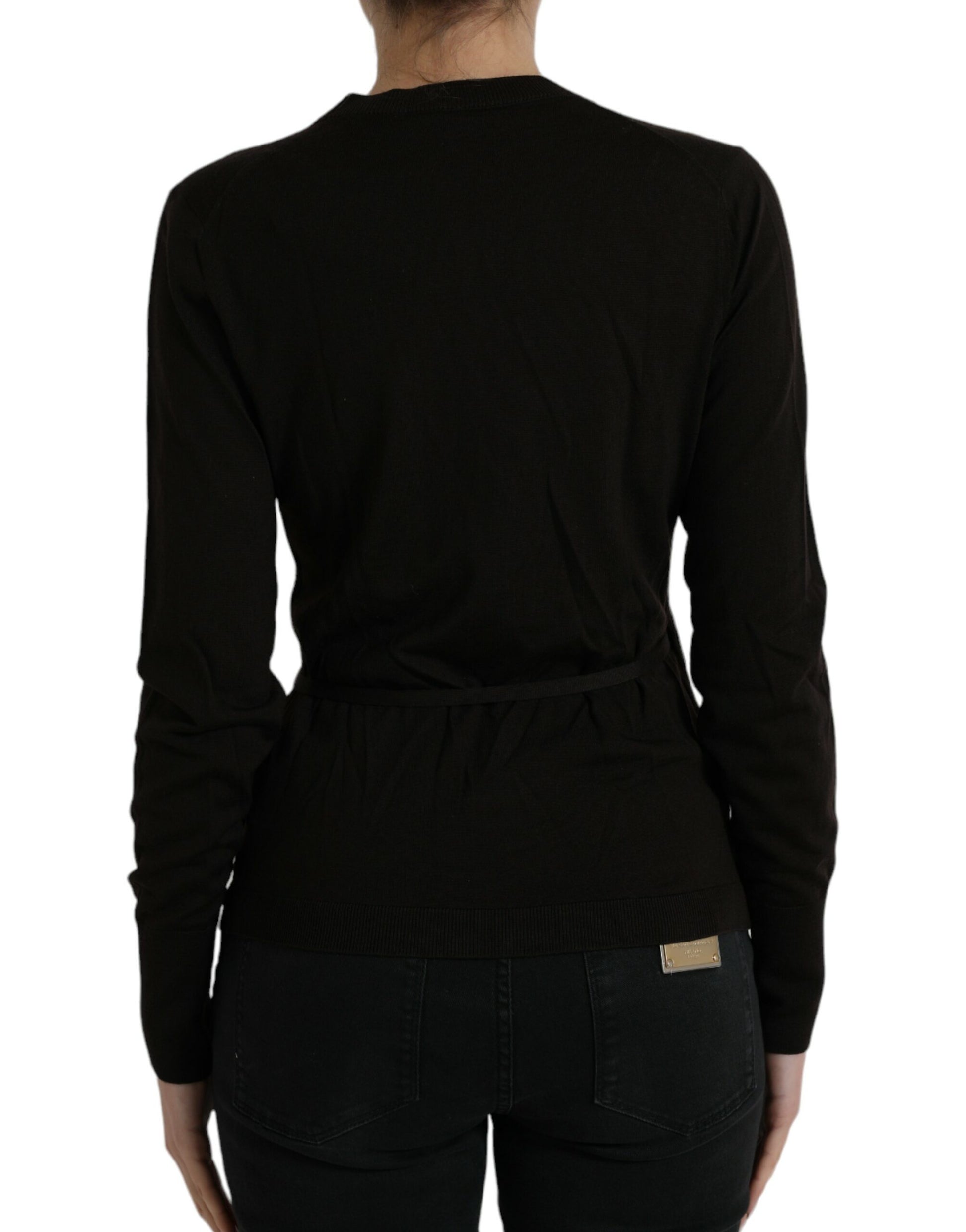 Dolce & Gabbana Black Wool V-neck Crossed Cardigan Sweater Dolce & Gabbana