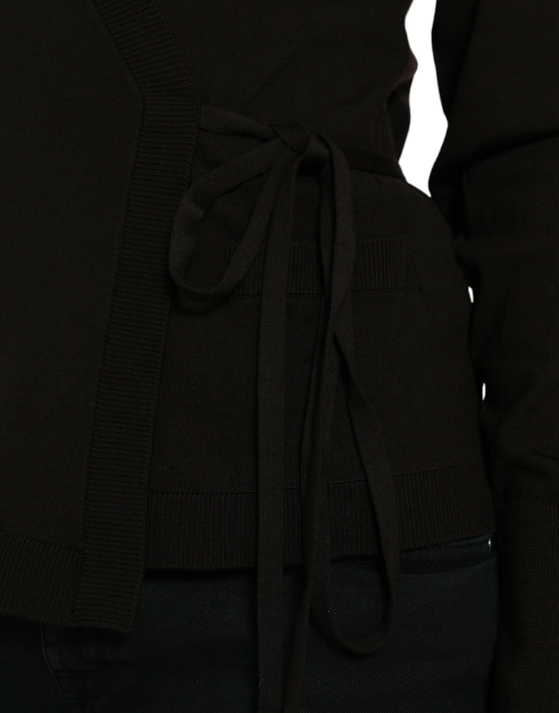 Dolce & Gabbana Black Wool V-neck Crossed Cardigan Sweater Dolce & Gabbana