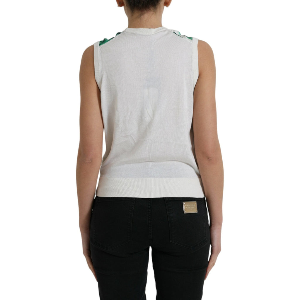 Dolce & Gabbana White Banana Leaf Print Crew Neck Tank Top