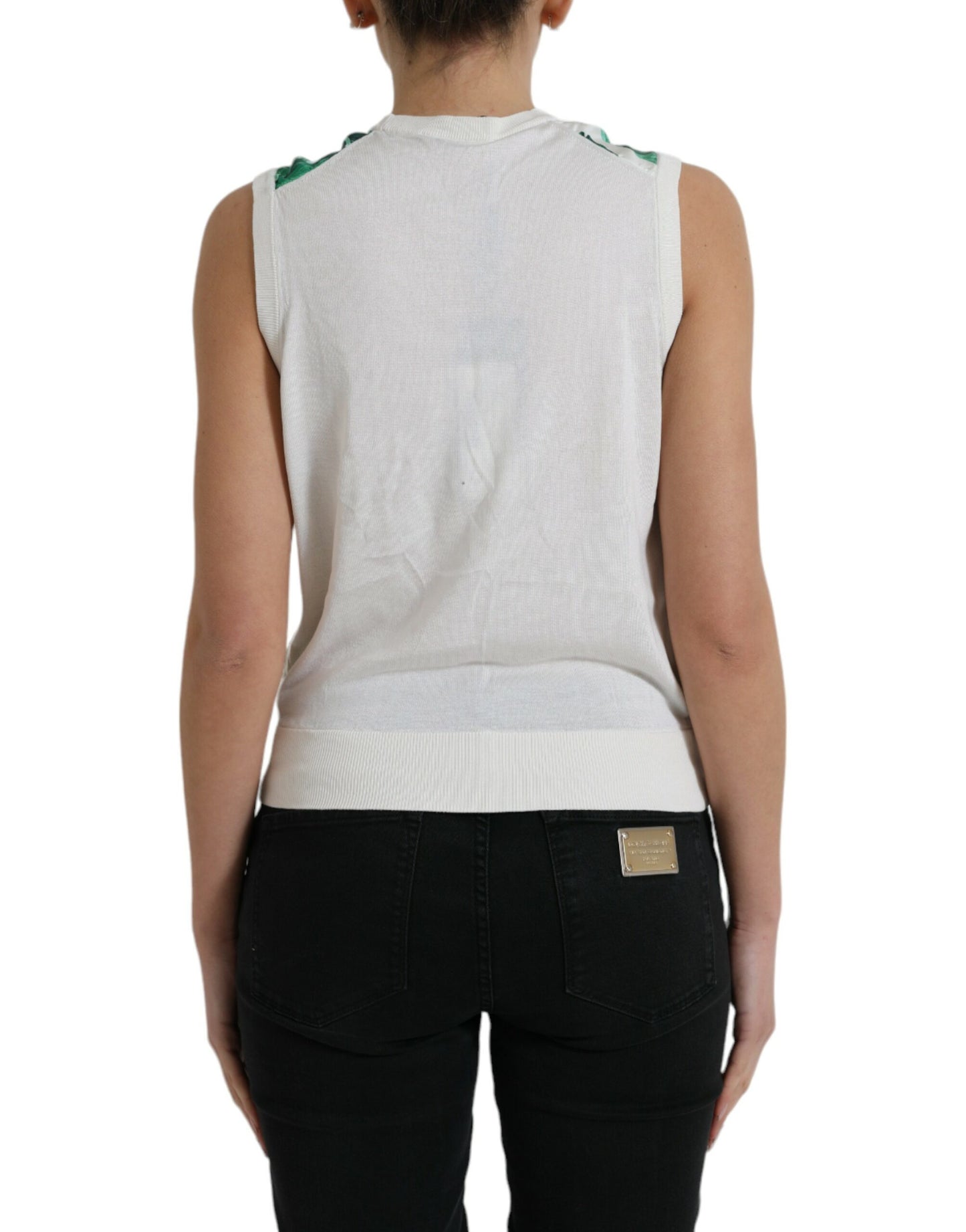 Dolce & Gabbana White Banana Leaf Print Crew Neck Tank Top Dolce & Gabbana