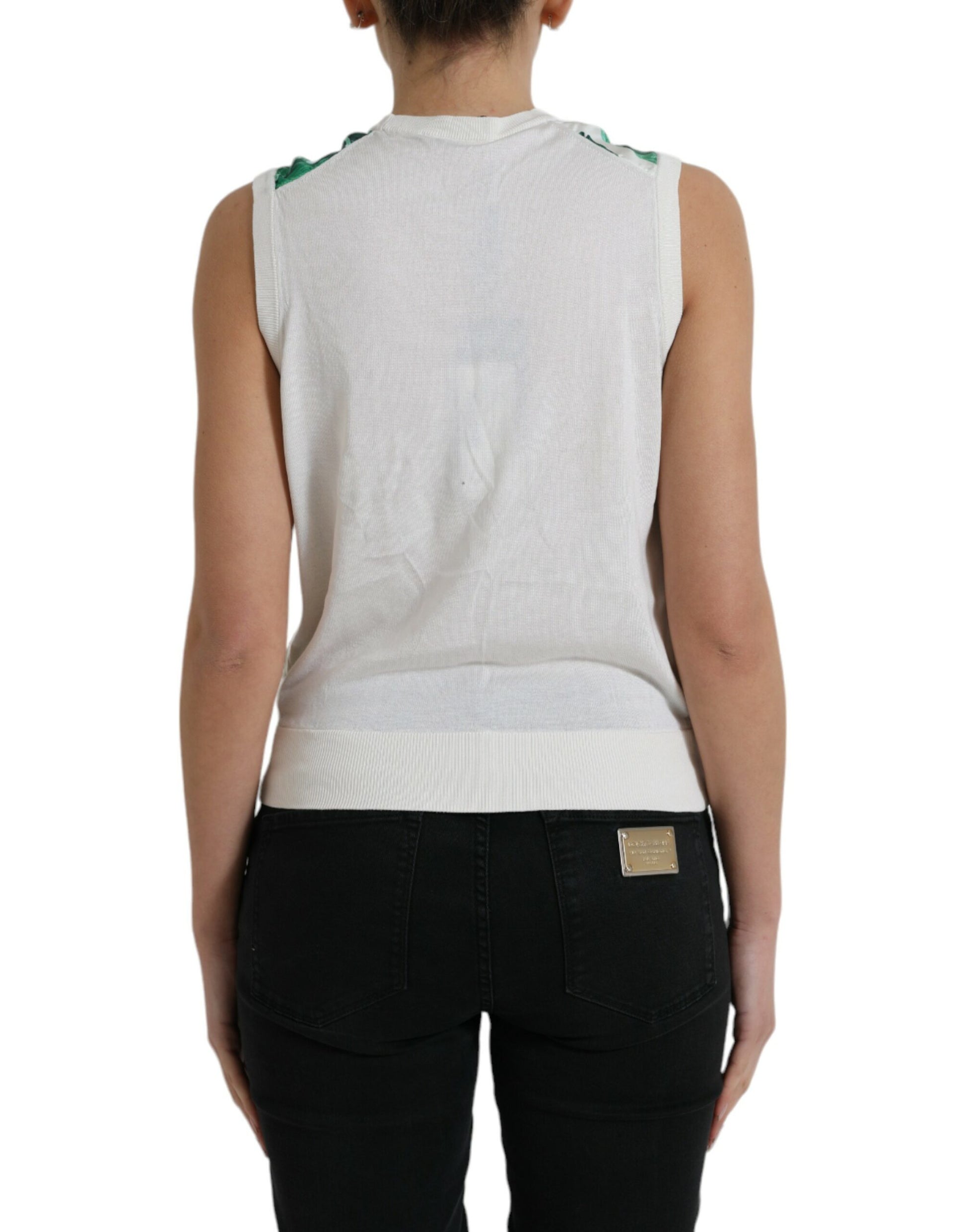 Dolce & Gabbana White Banana Leaf Print Crew Neck Tank Top Dolce & Gabbana