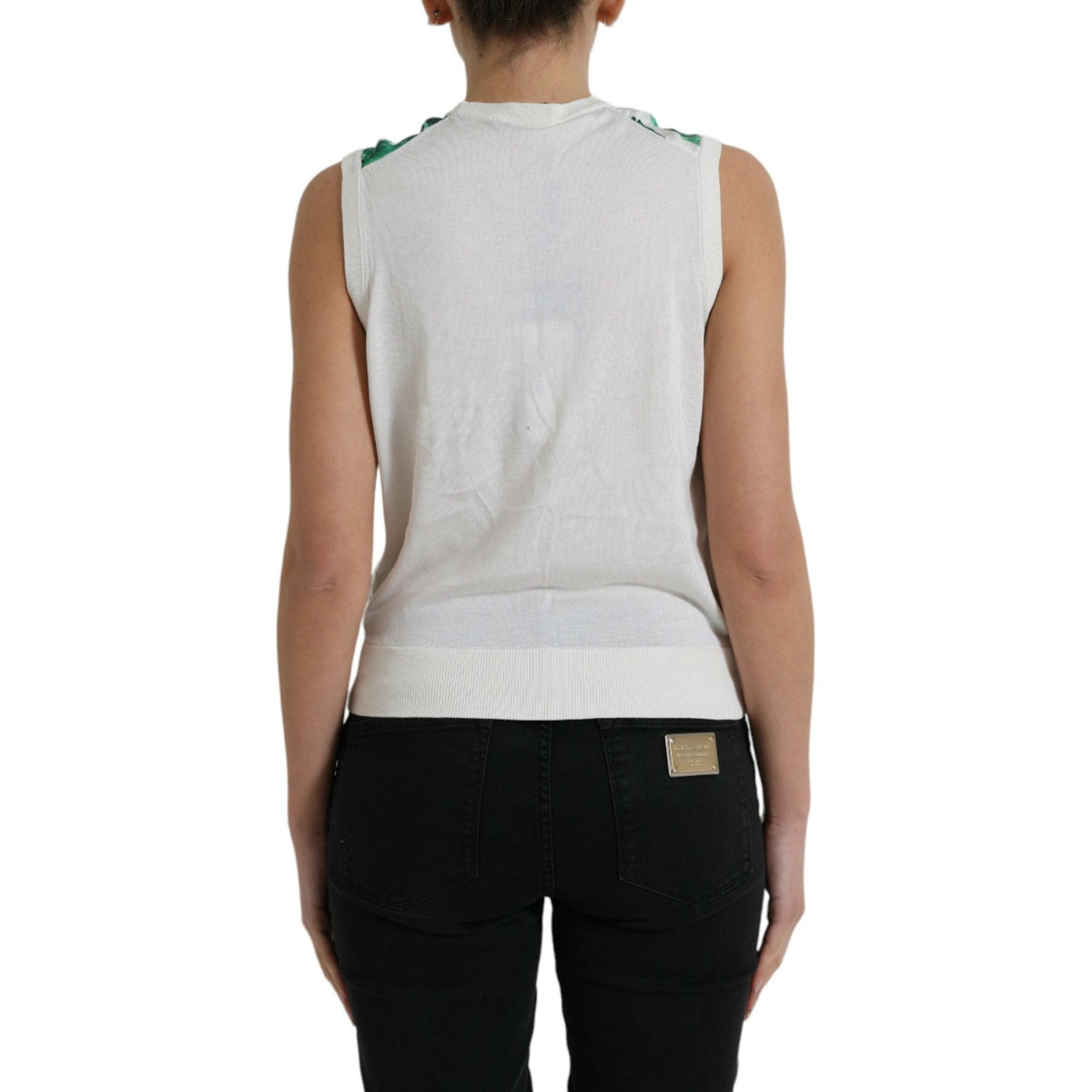 Dolce & Gabbana White Banana Leaf Print Crew Neck Tank Top