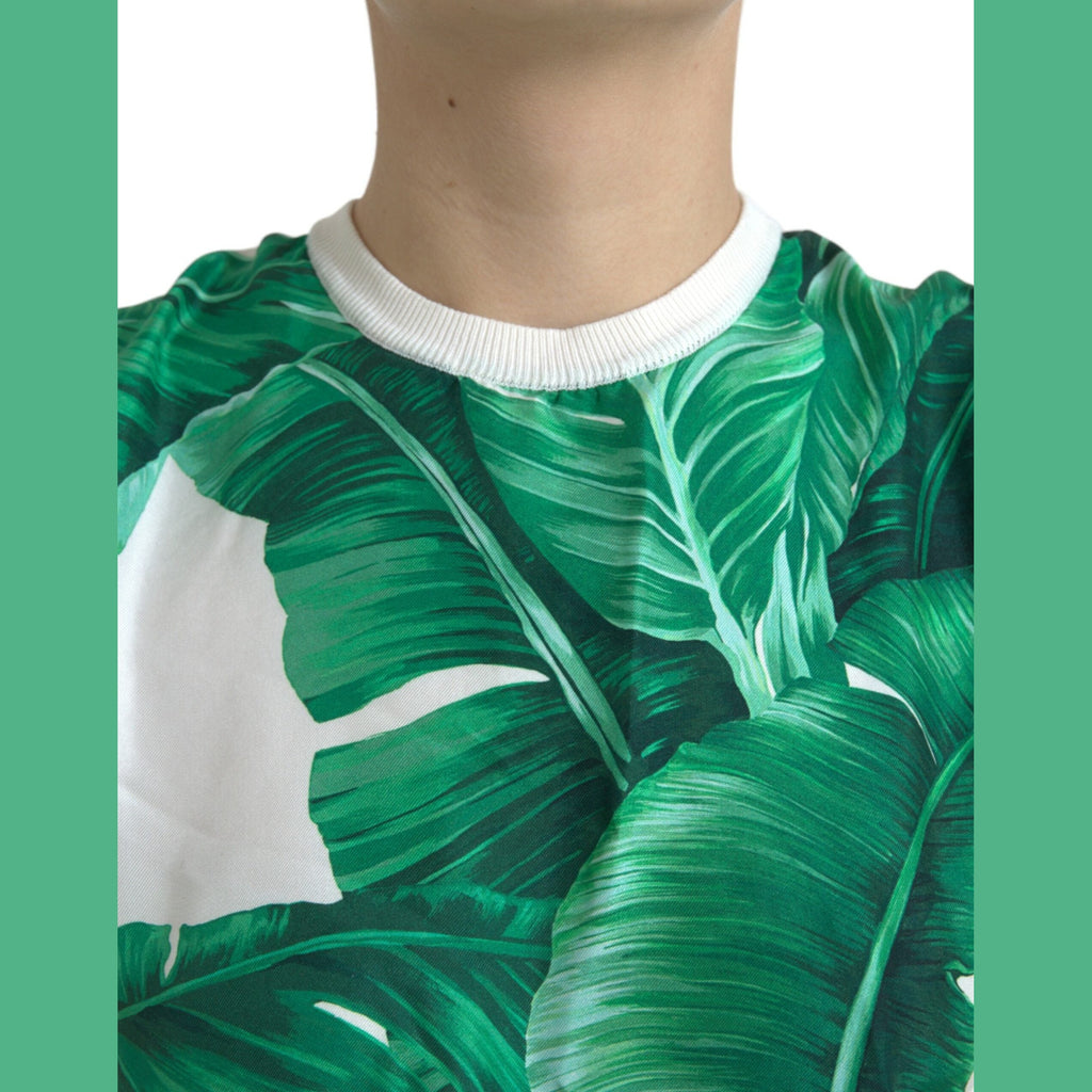 Dolce & Gabbana White Banana Leaf Print Crew Neck Tank Top