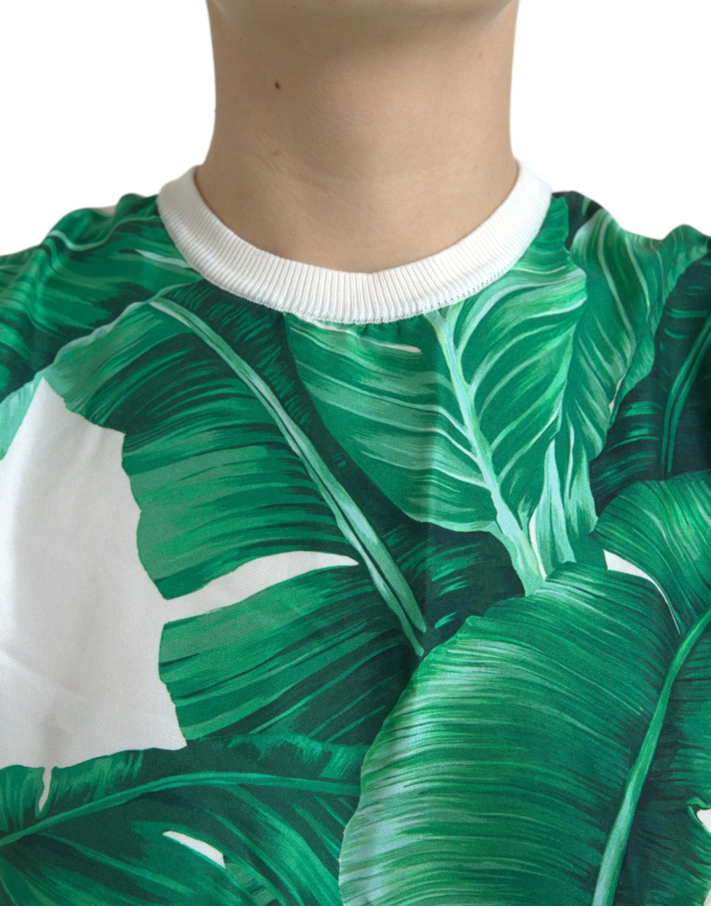 Dolce & Gabbana White Banana Leaf Print Crew Neck Tank Top Dolce & Gabbana