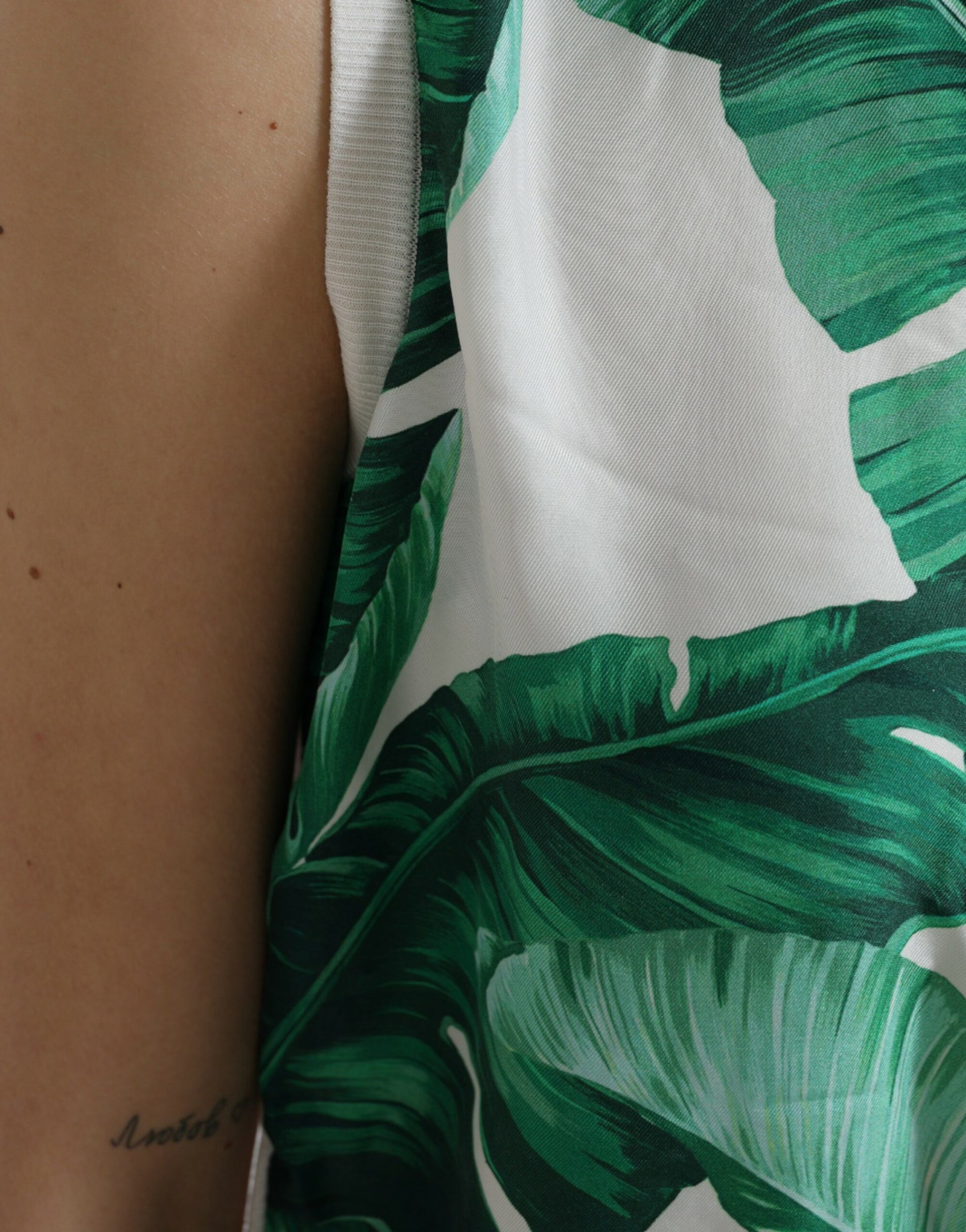 Dolce & Gabbana White Banana Leaf Print Crew Neck Tank Top Dolce & Gabbana