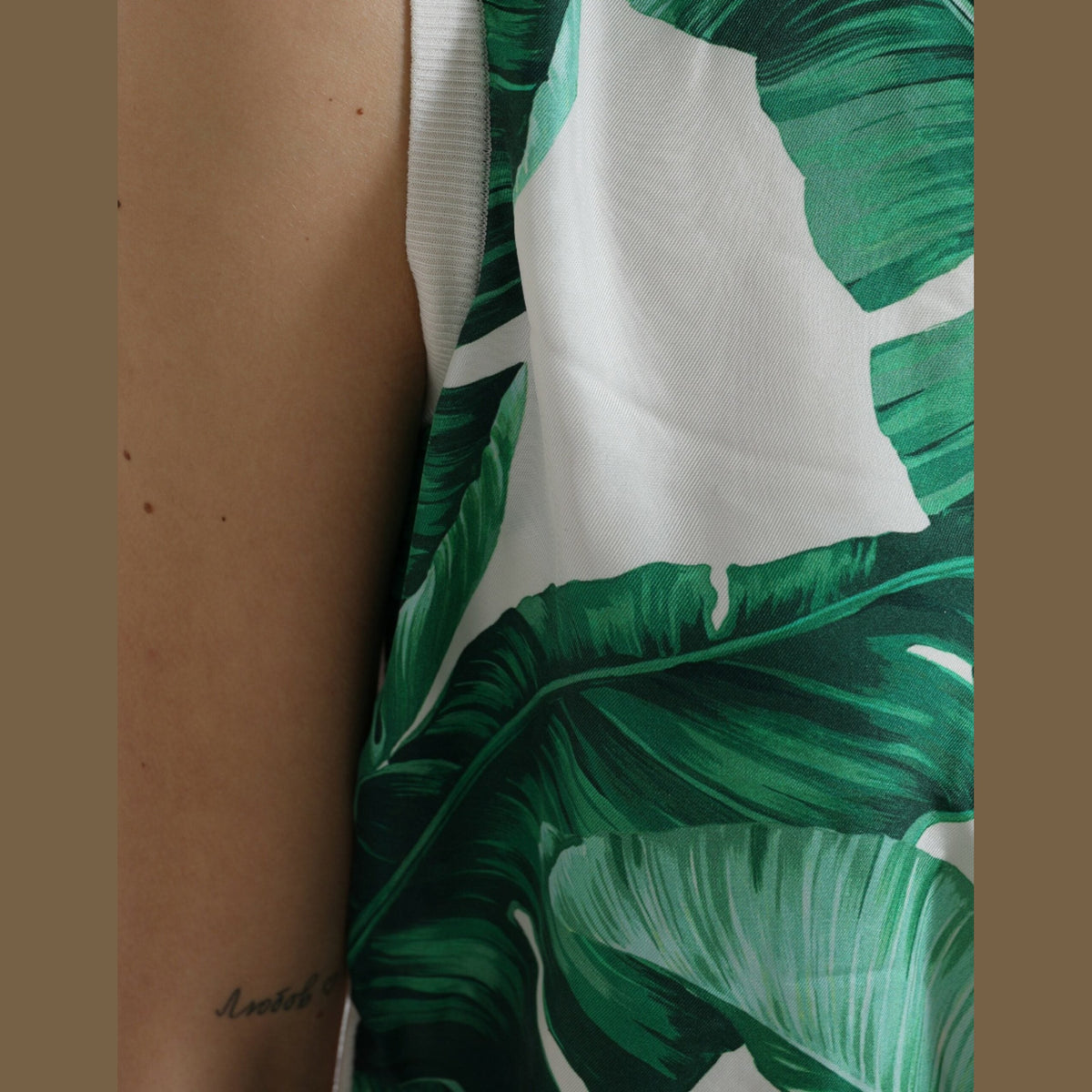 Dolce & Gabbana White Banana Leaf Print Crew Neck Tank Top