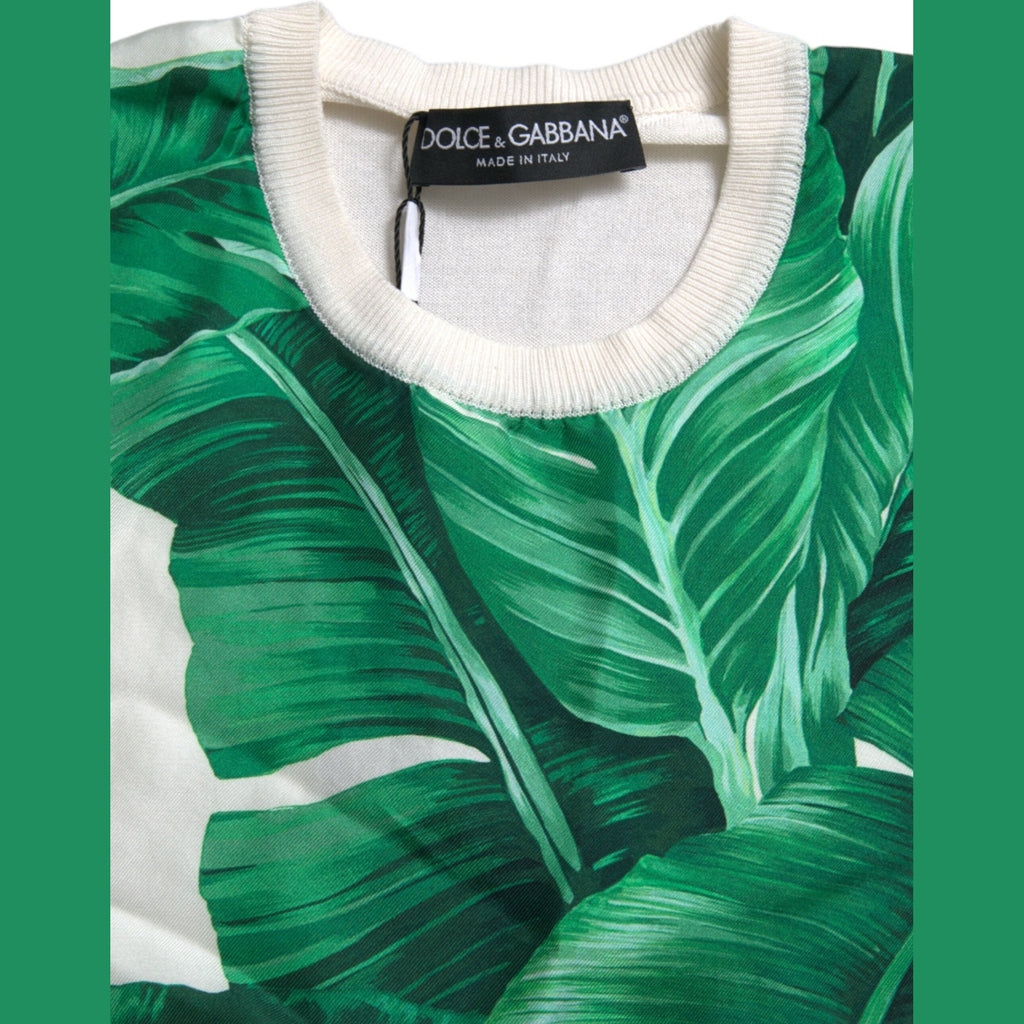Dolce & Gabbana White Banana Leaf Print Crew Neck Tank Top
