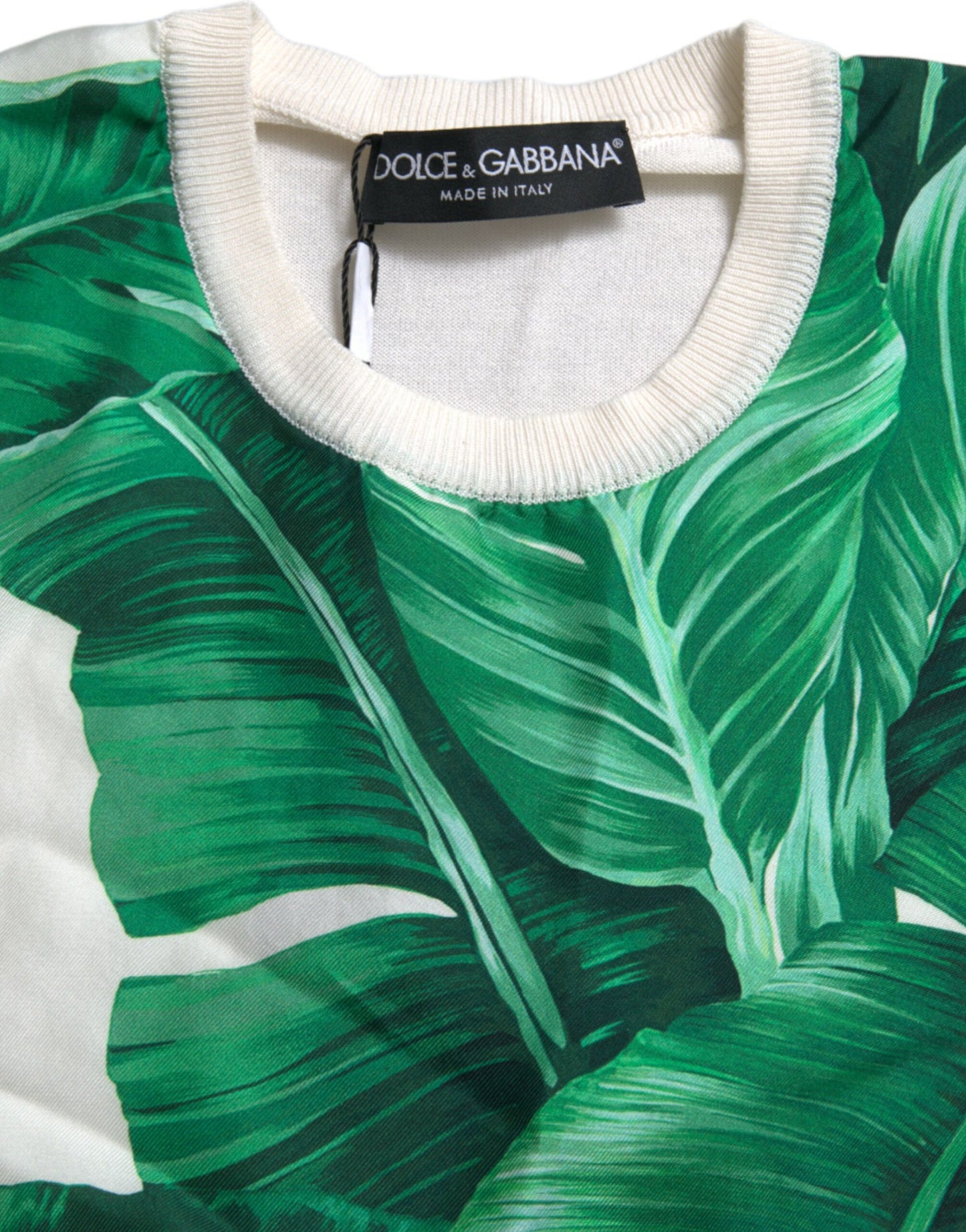 Dolce & Gabbana White Banana Leaf Print Crew Neck Tank Top Dolce & Gabbana