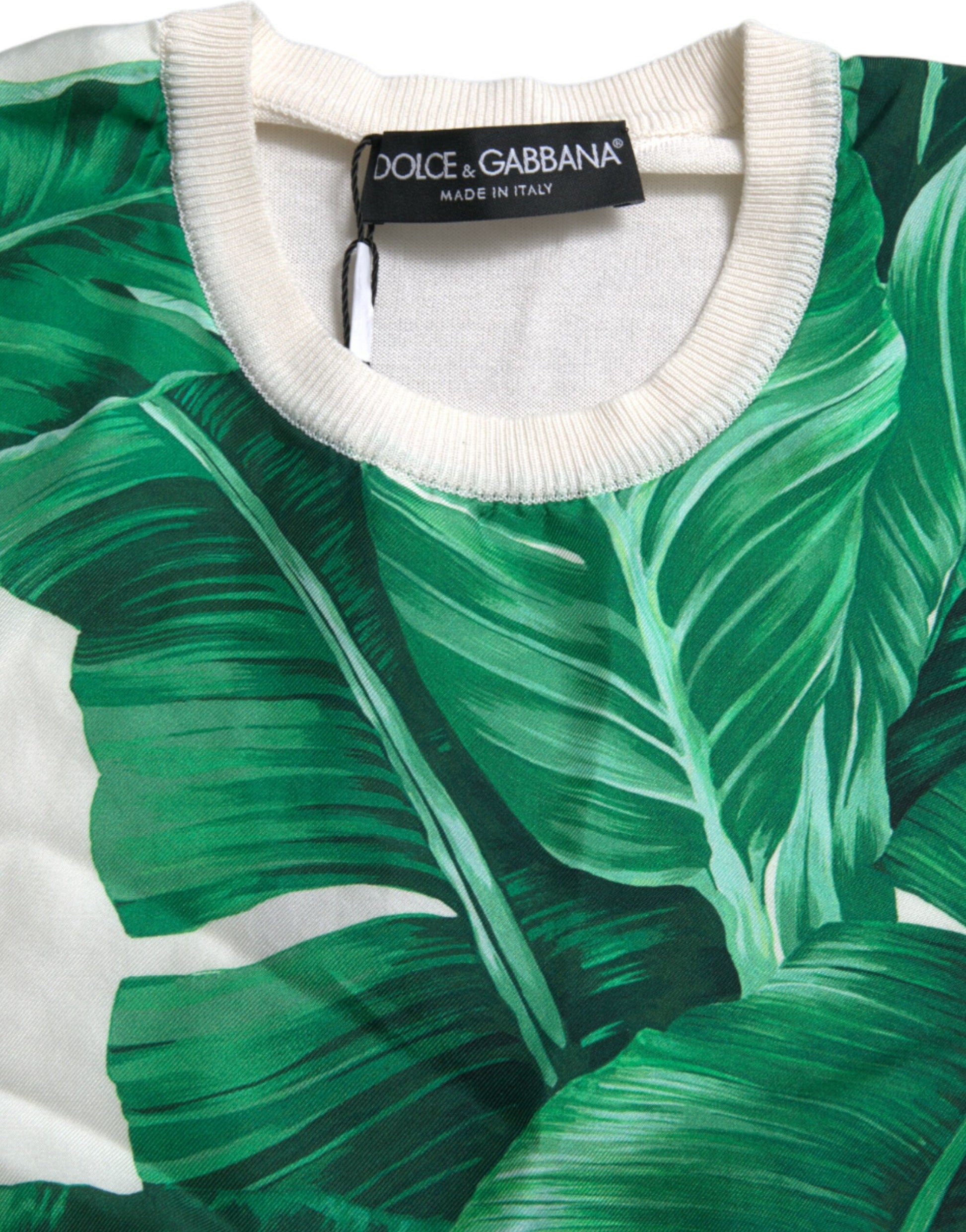 Dolce & Gabbana White Banana Leaf Print Crew Neck Tank Top Dolce & Gabbana