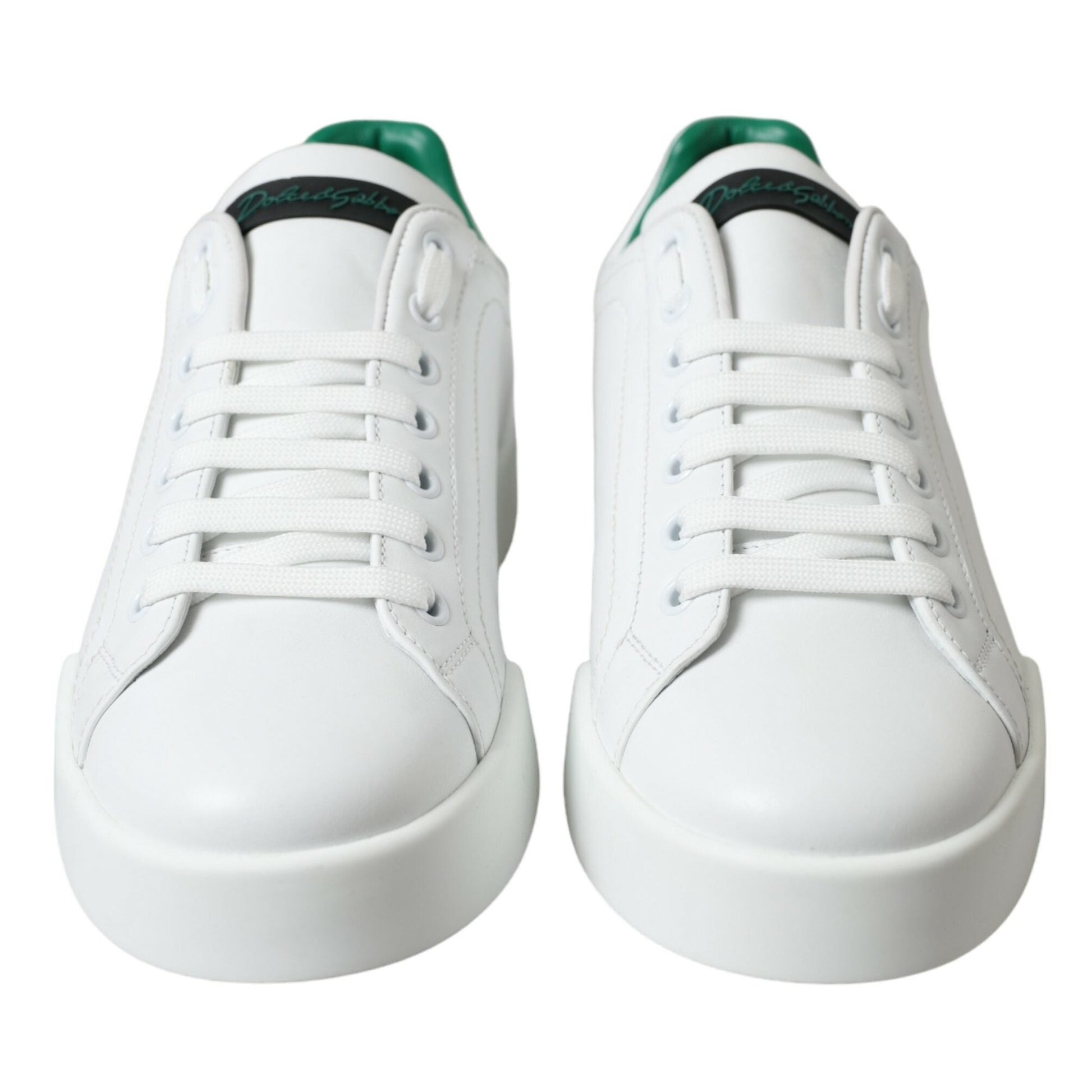 Dolce & Gabbana White Green Leather Portofino Sneakers Shoes