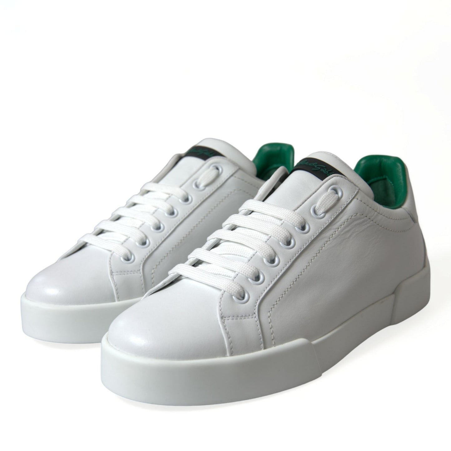 Dolce & Gabbana White Green Leather Portofino Sneakers Shoes