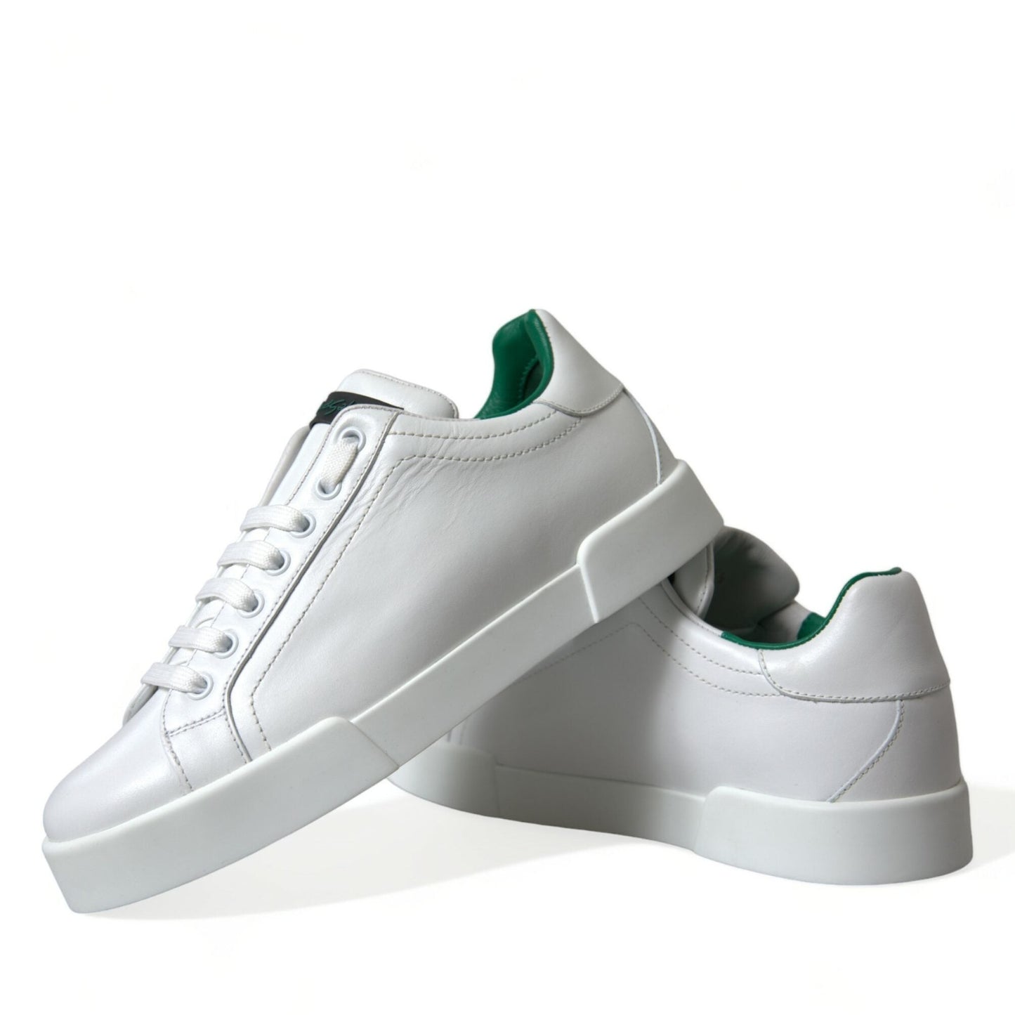 Dolce & Gabbana White Green Leather Portofino Sneakers Shoes