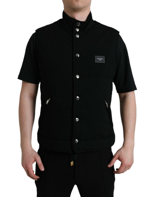 Dolce & Gabbana Black Rayon Buttoned Vest Logo Jacket Dolce & Gabbana