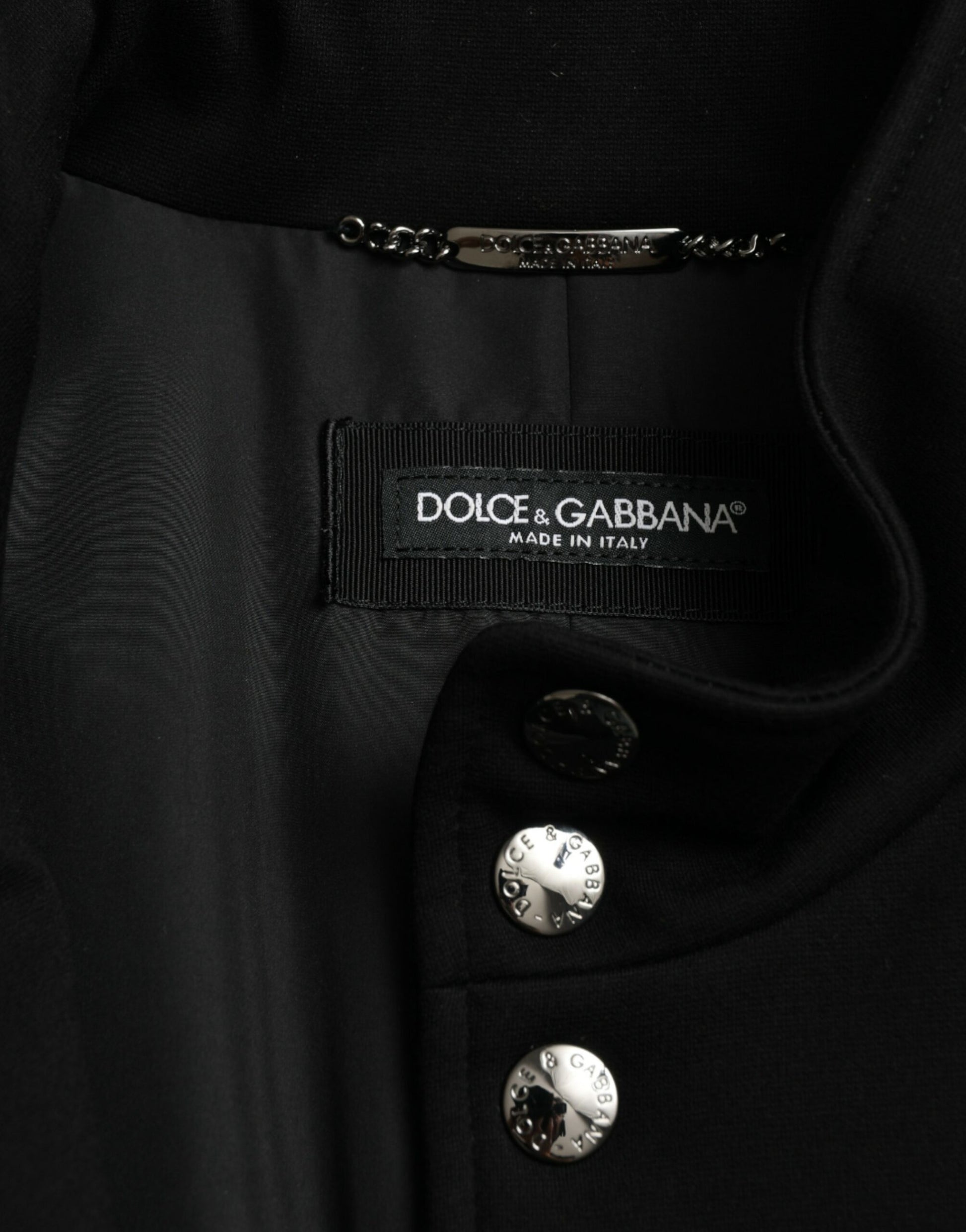 Dolce & Gabbana Black Rayon Buttoned Vest Logo Jacket Dolce & Gabbana