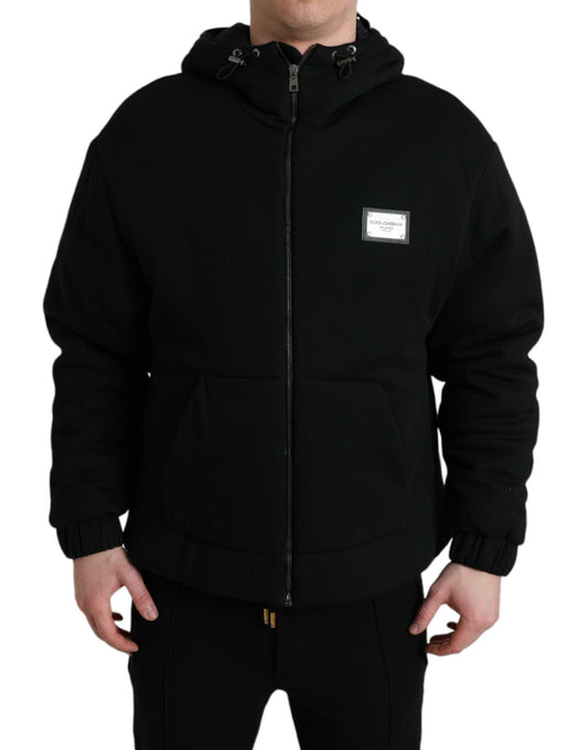 Dolce & Gabbana Black Cotton Hooded Logo Bomber Jacket Dolce & Gabbana