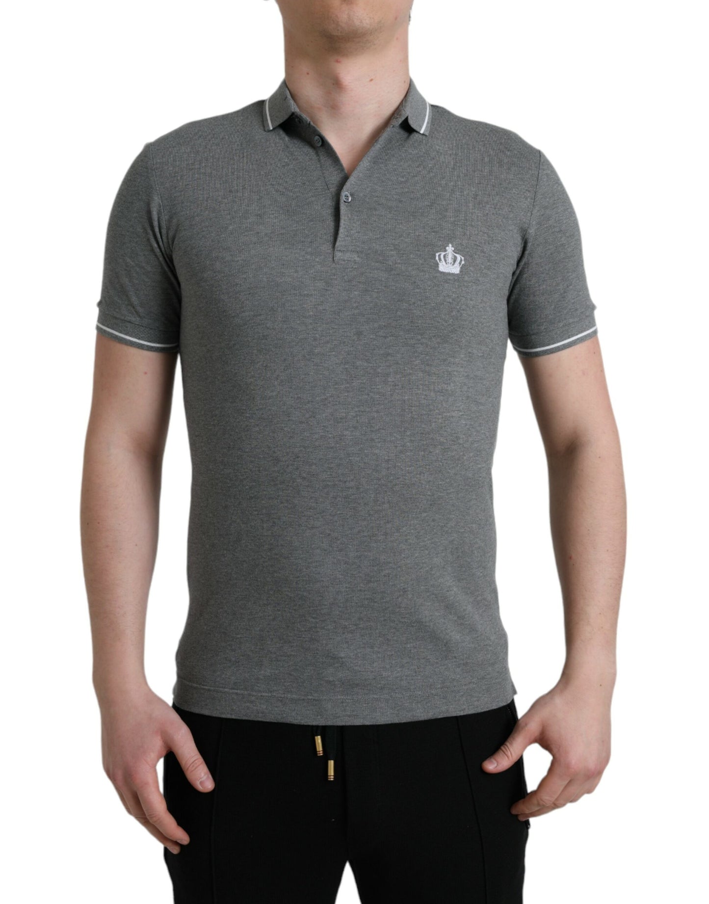 Dolce & Gabbana Gray Collared Short Sleeve Crown T-shirt Dolce & Gabbana